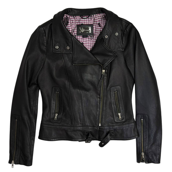 (W) Mackage Asymmetrical Leather Motorcycle Jacket Black