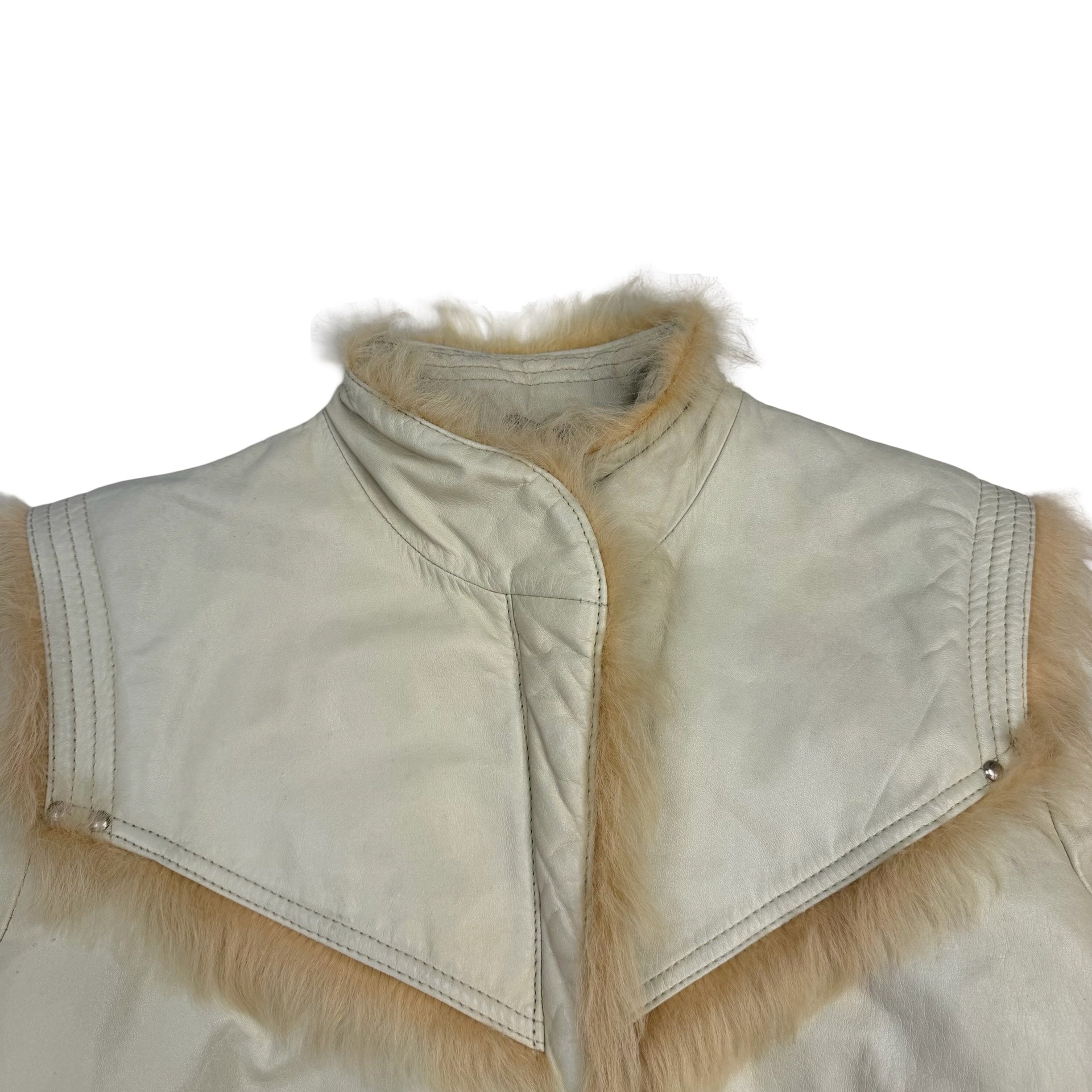 (W) Vintage Fur Trimmed Leather Jacket White