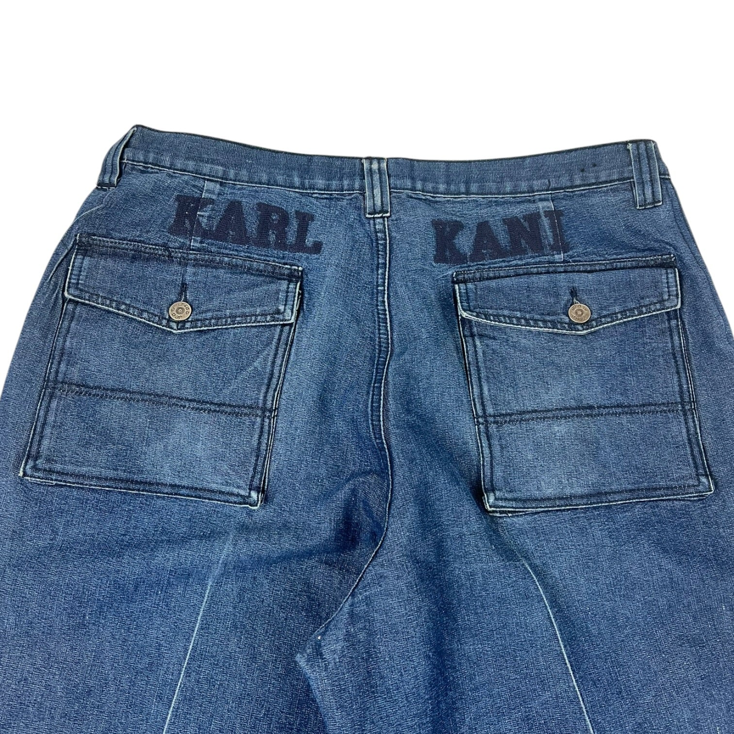 Vintage Karl Kani Baggy Denim Jeans Rear Logo Embroidery Utility Pockets