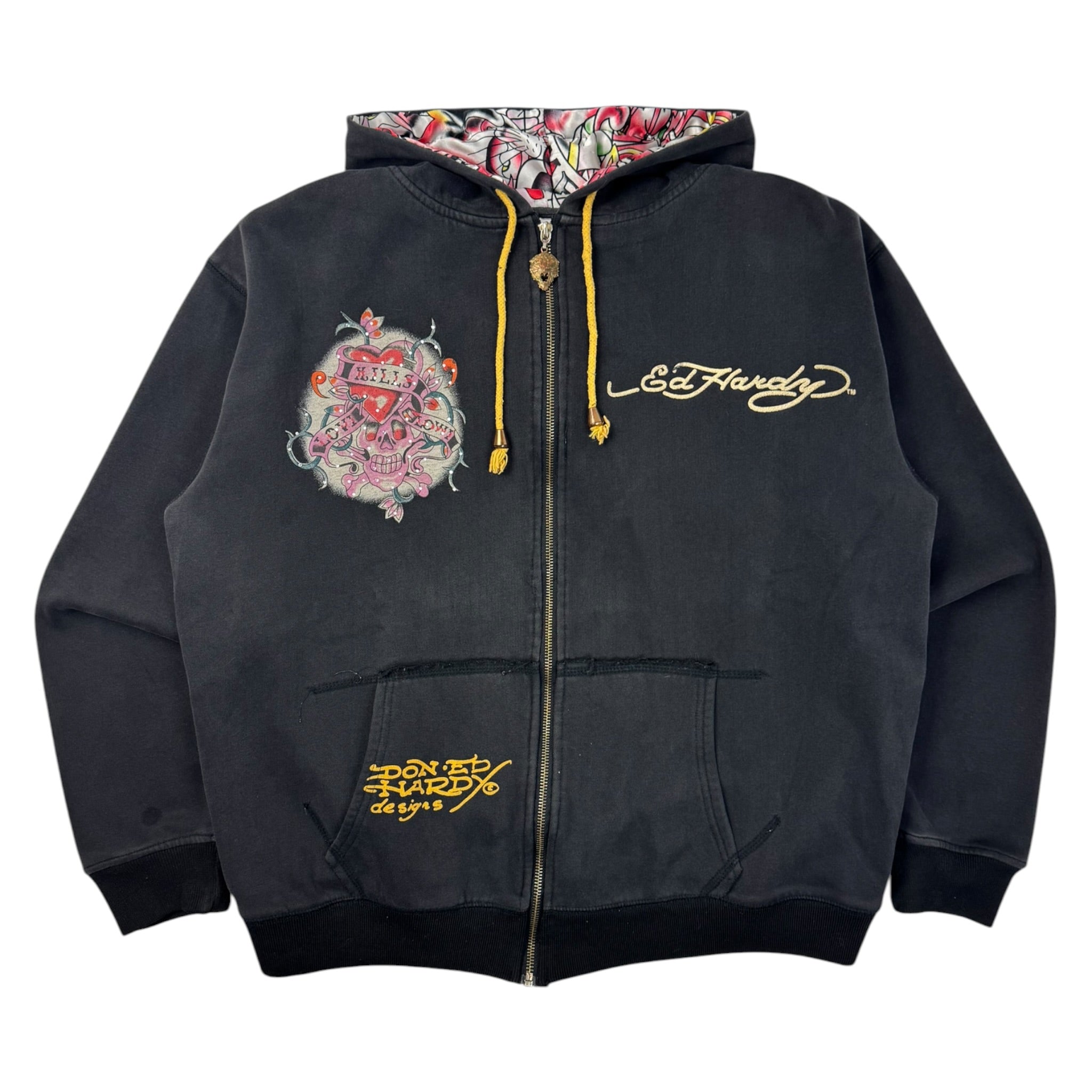 Vintage Y2K Ed Hardy Rhinestone Zip Up Hoodie