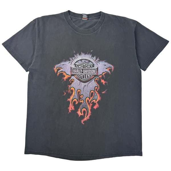 2009 Harley Davidson Flame Eagle T-Shirt Faded Black