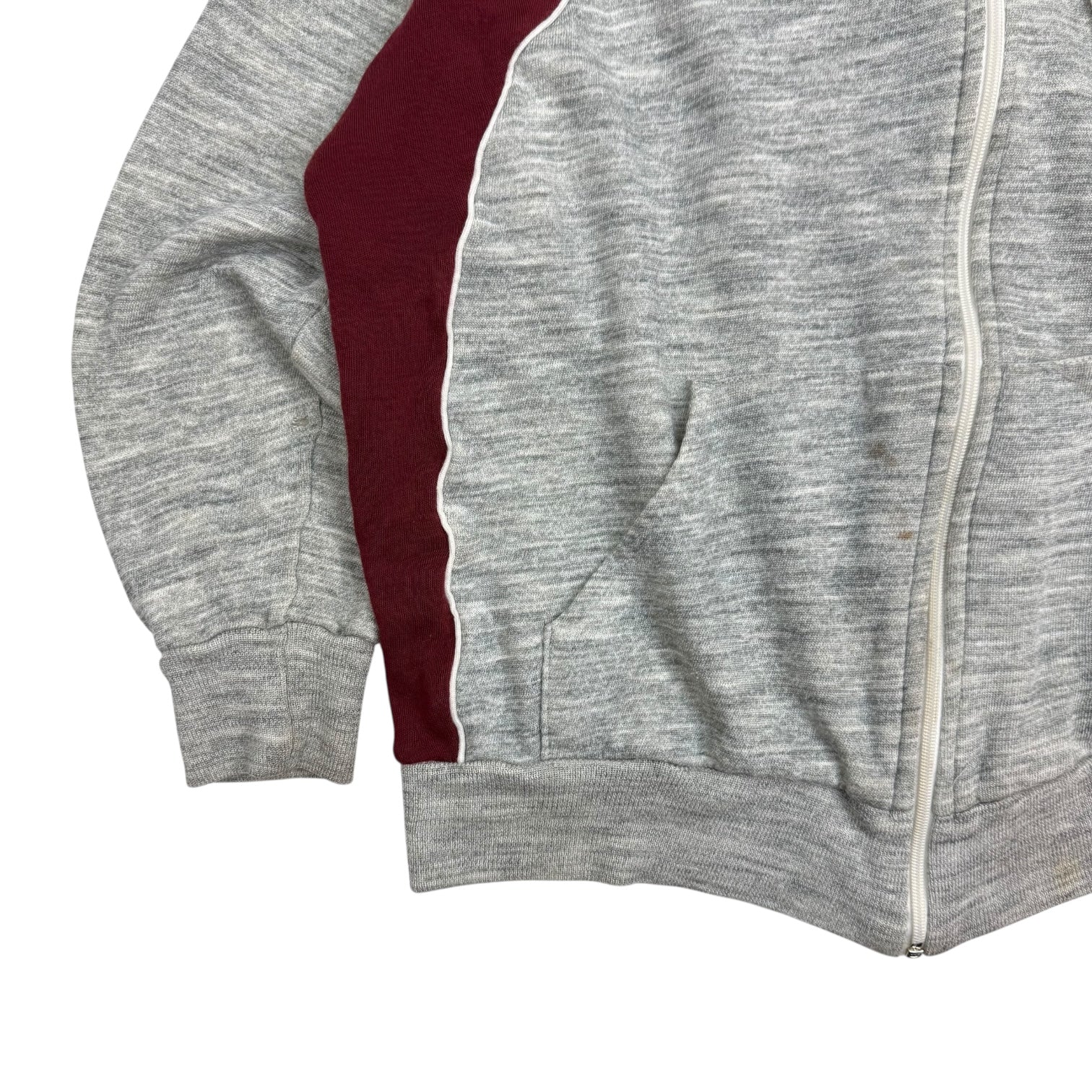 1980's "Keep on Trucking" Two Tone Zip Up Hoodie Heather Grey/Red