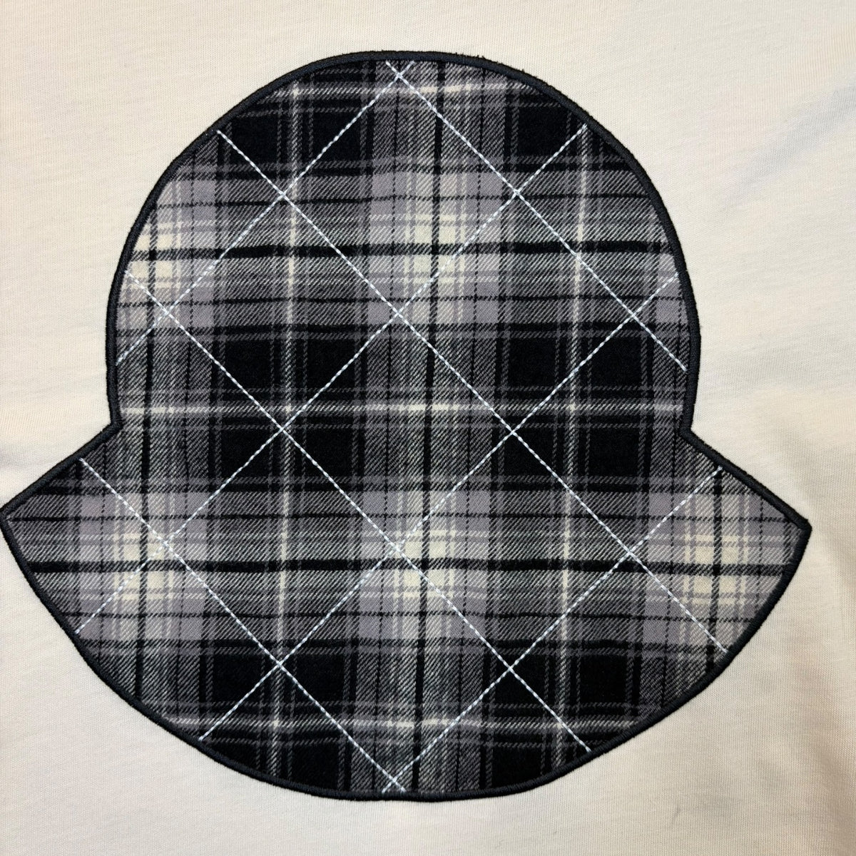 Moncler Check Panel Cotton Jersey Long-Sleeve Ivory