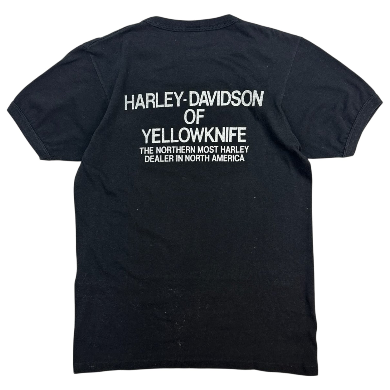 Vintage 1980's Harley Davidson The Eagle Soars Alone Ringer T-Shirt Black