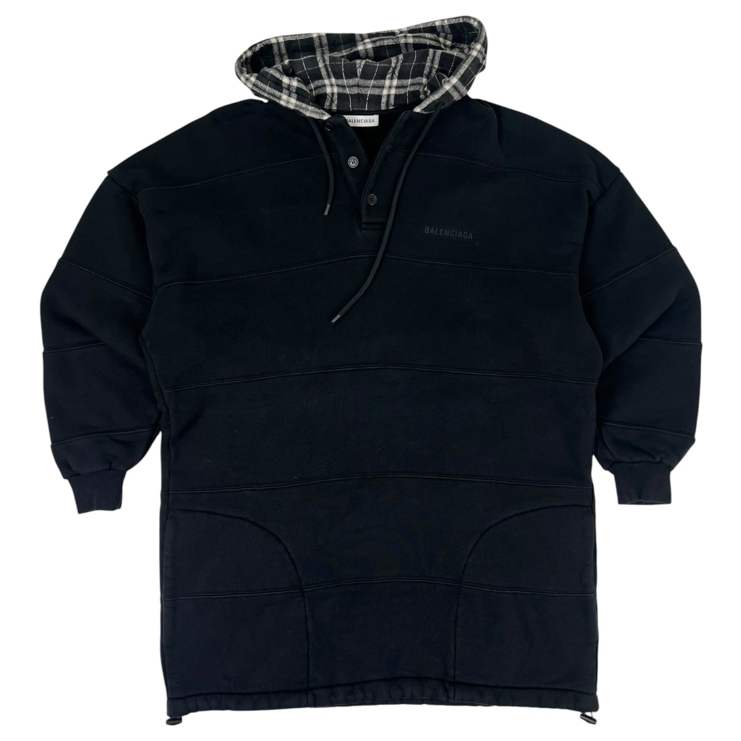 Balenciaga Plaid Hood Oversized Sweatshirt Black