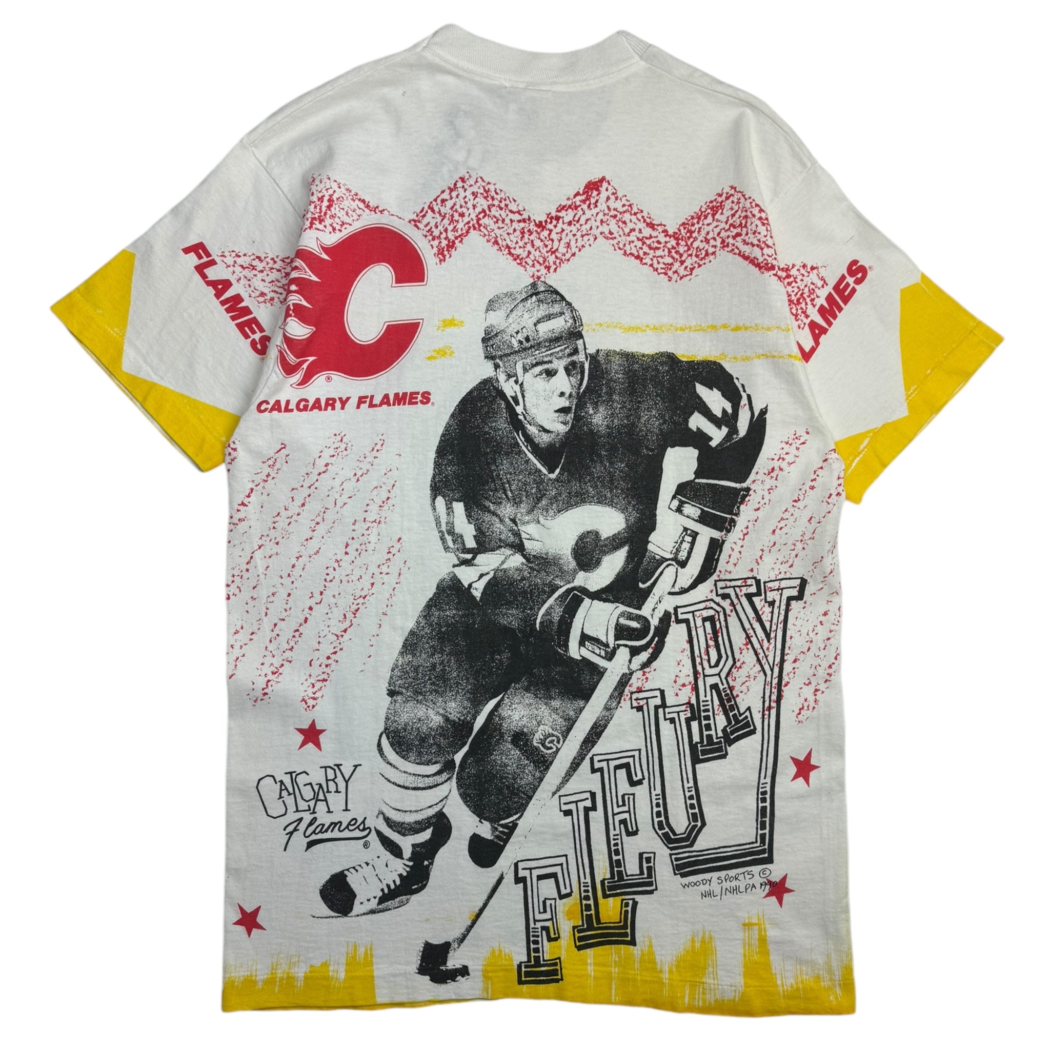 1990 Calgary Flames Theoron Fleury All Over Print T-Shirt