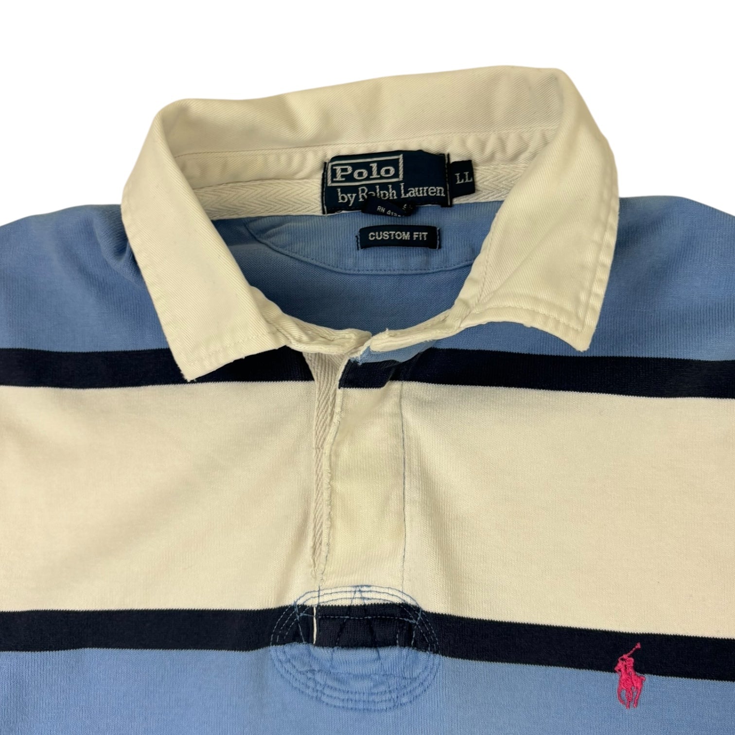 Vintage Polo Ralph Lauren Striped Polo T-Shirt Blue