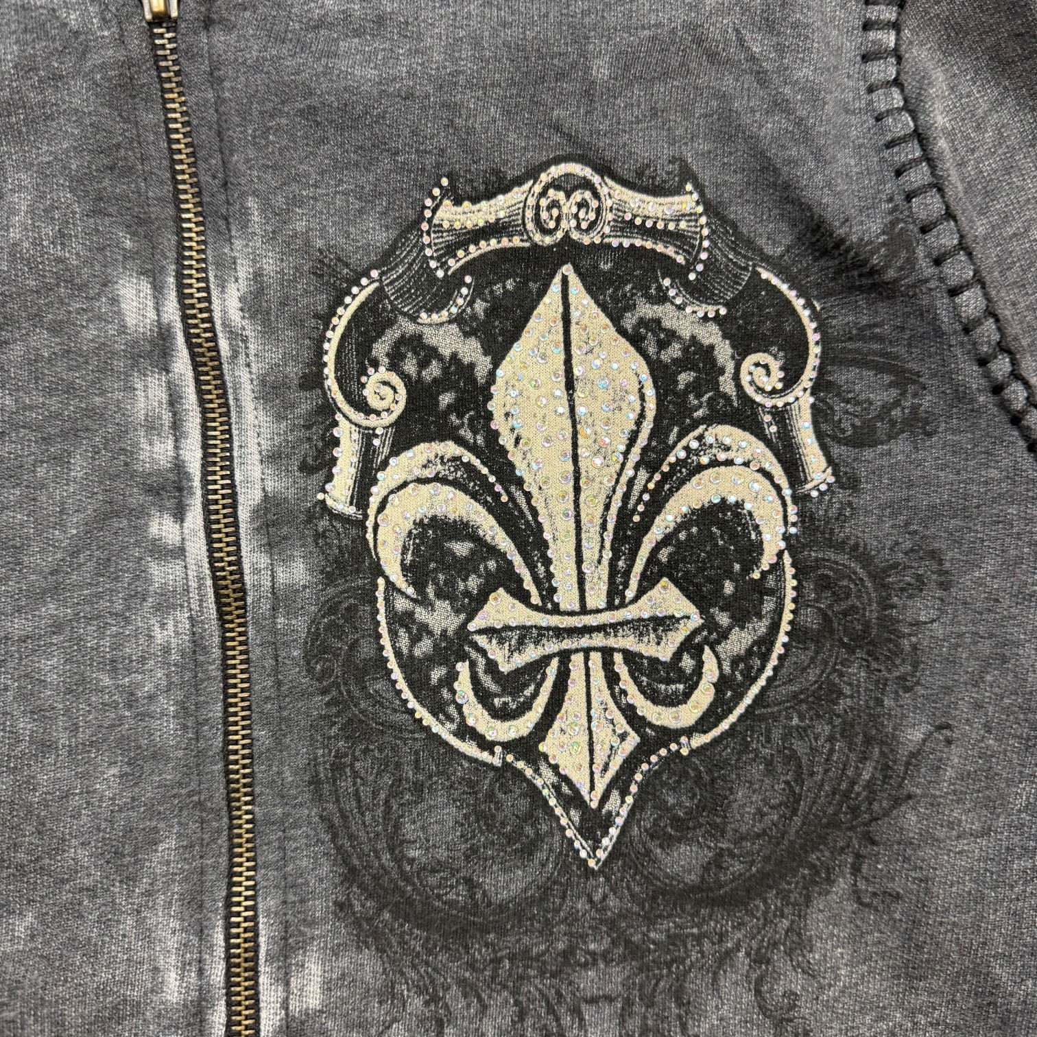 (W) Vintage Vocal Fleur Des Lis Zip Up Hoodie Washed Grey