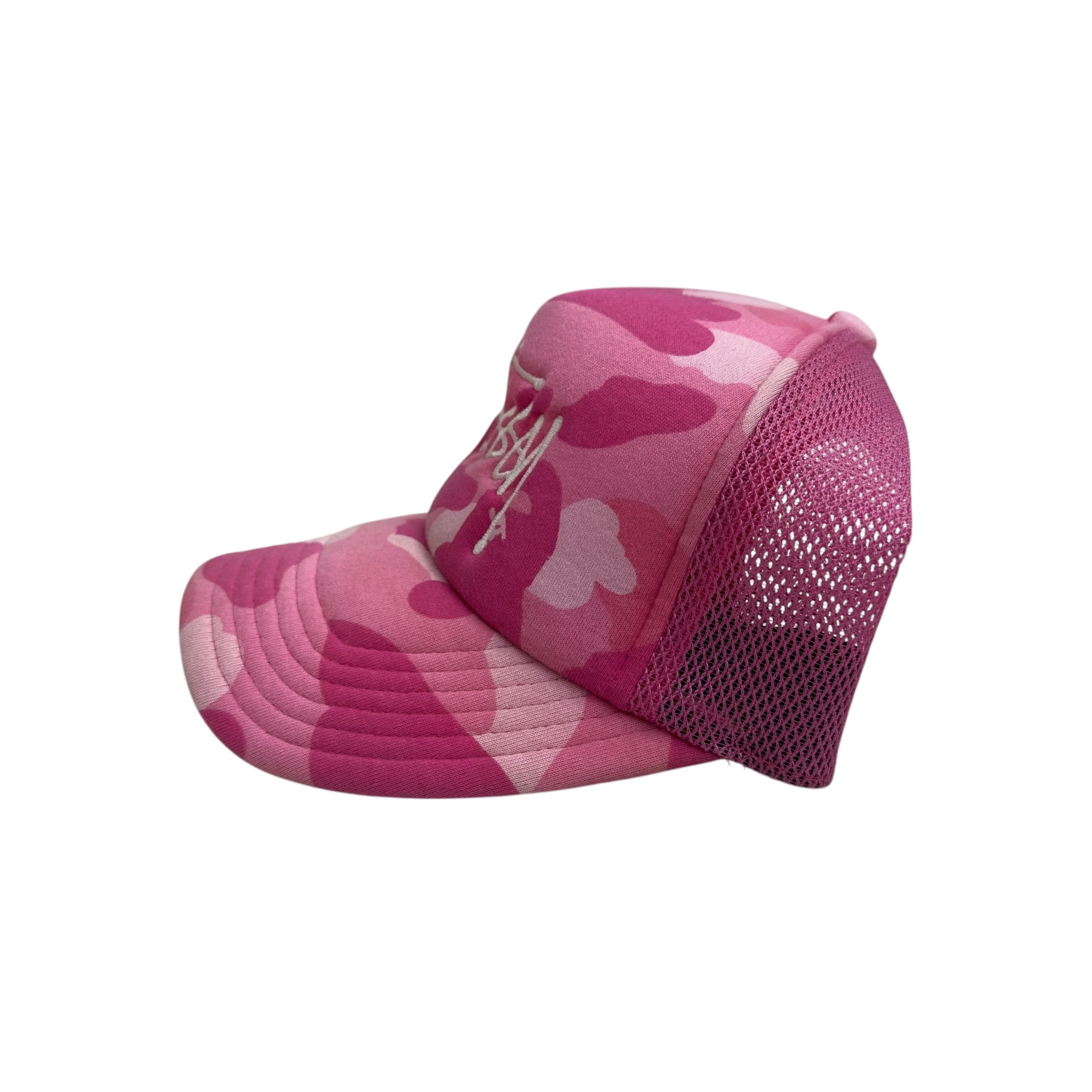 SS22 BAPE X Stussy Trucker Hat Pink