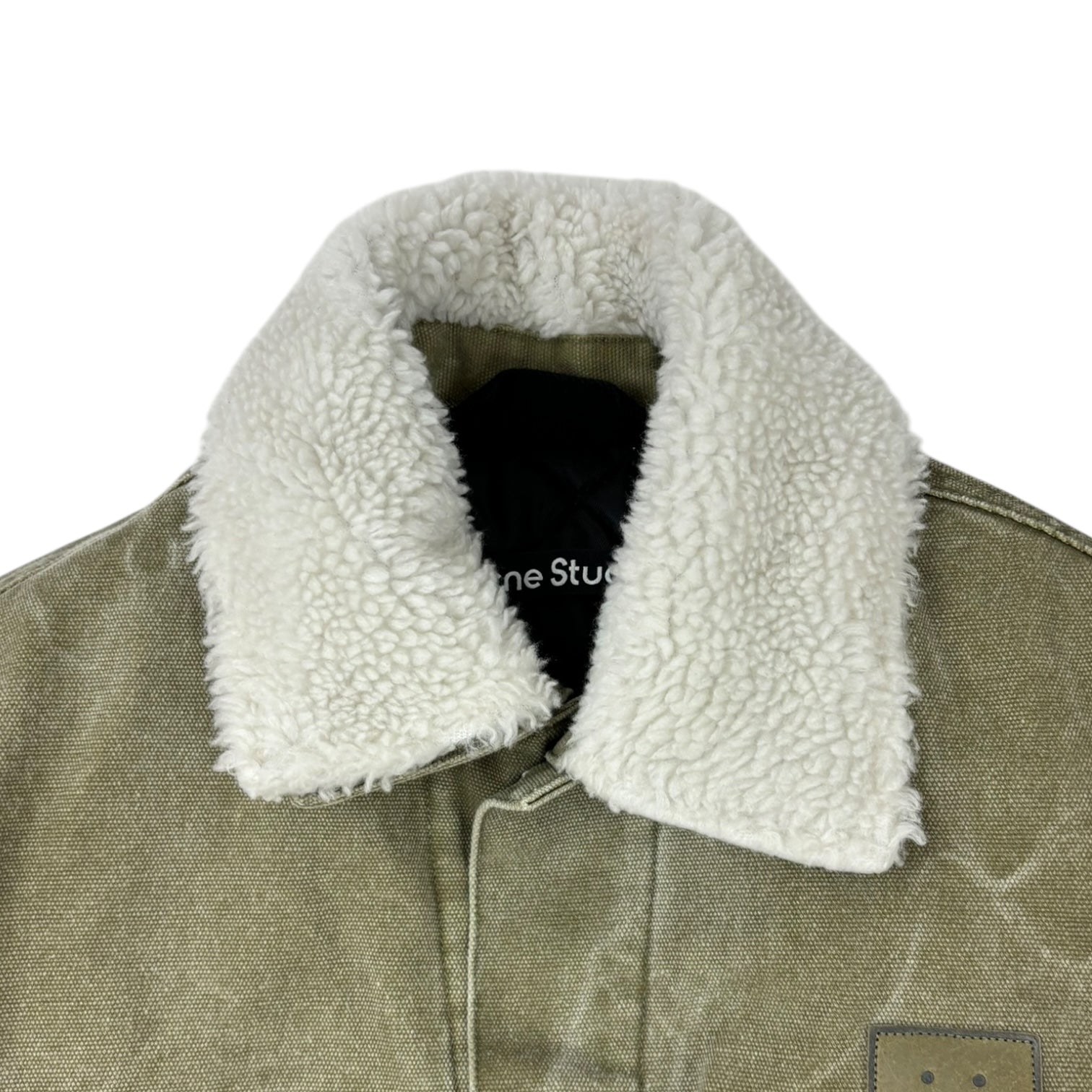 Acne Studios Sherpa Collar Canvas Trucker Jacket Olive Green