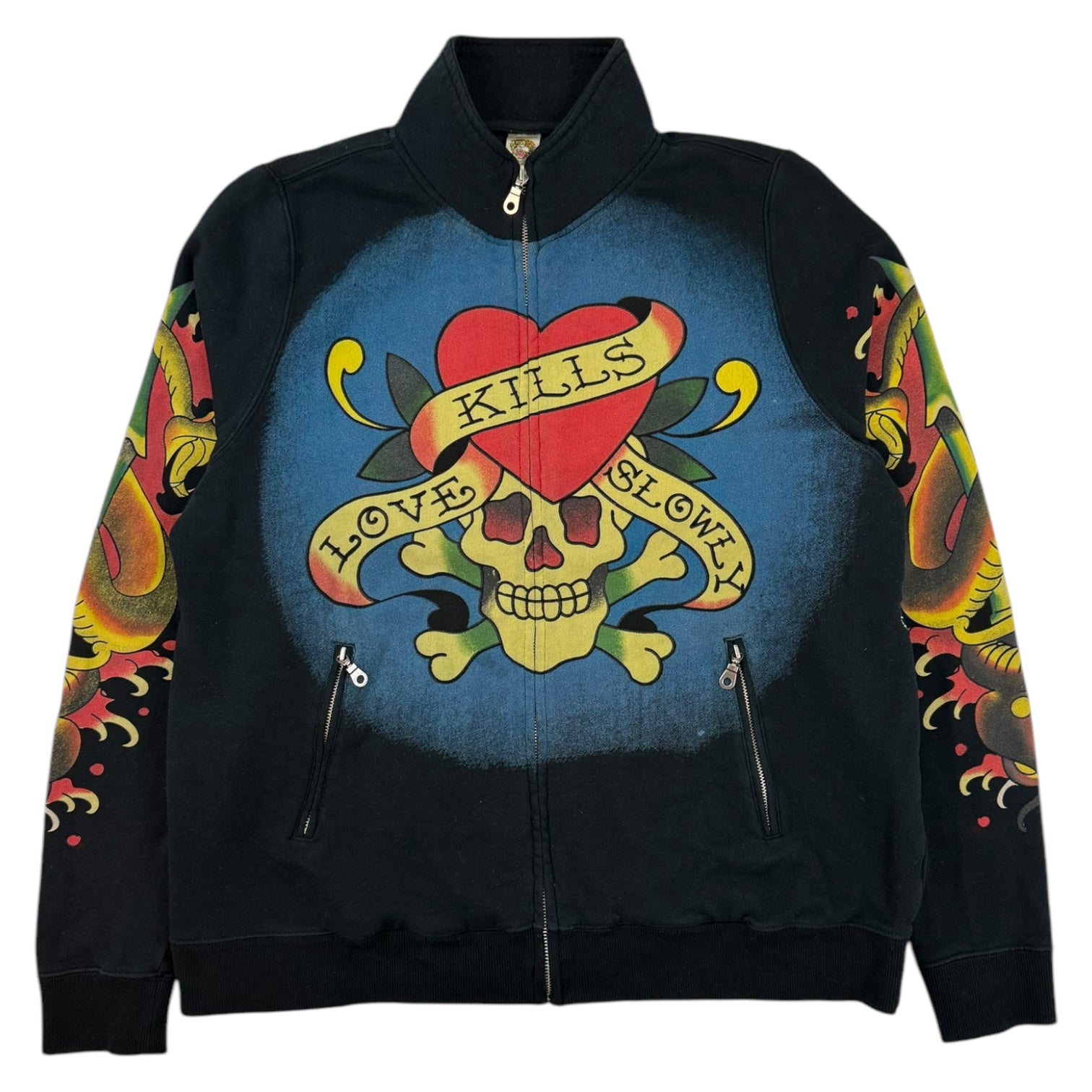 Vintage Y2K Ed Hardy Skull Track Jacket Black