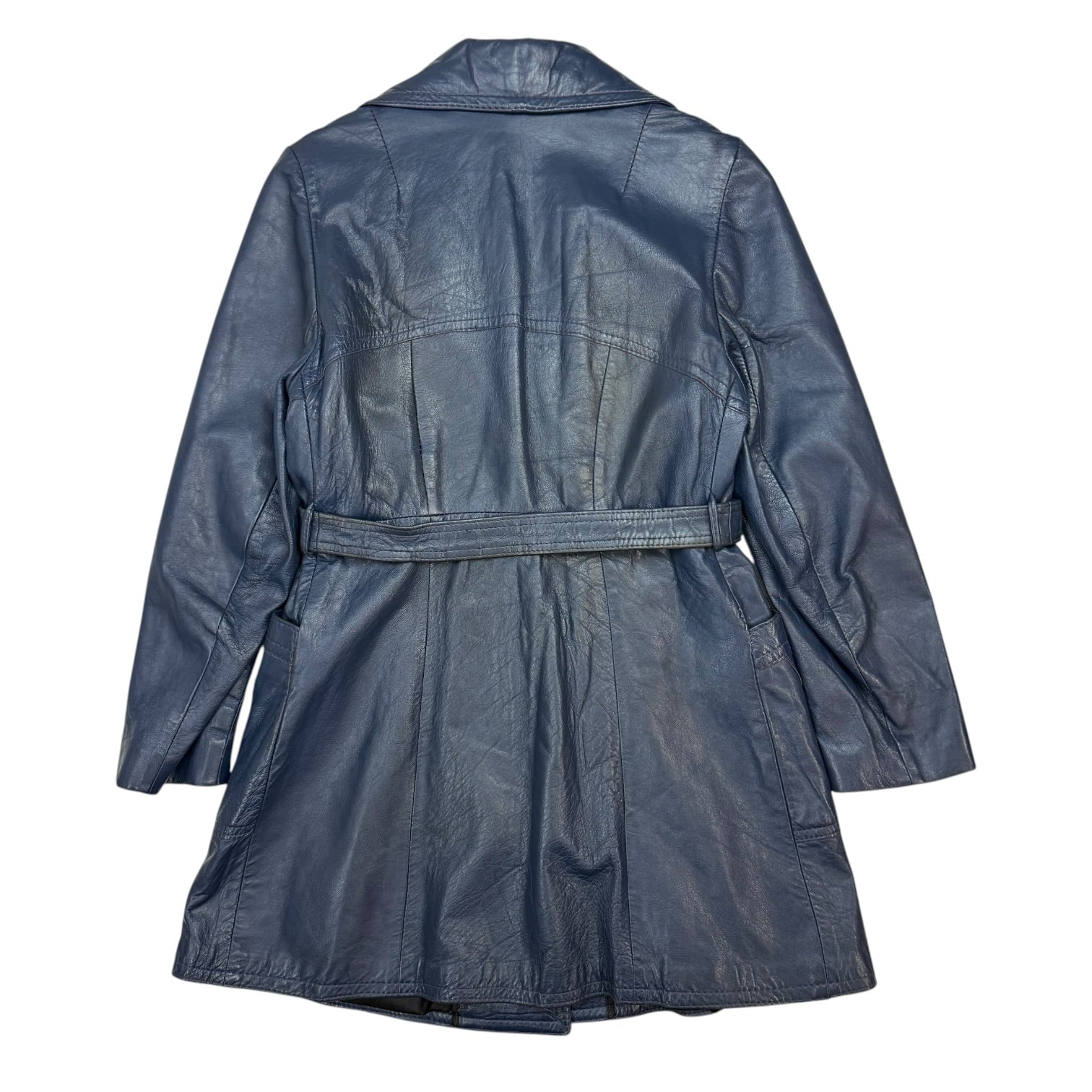 (W) Vintage Leather Trench Coat Blue