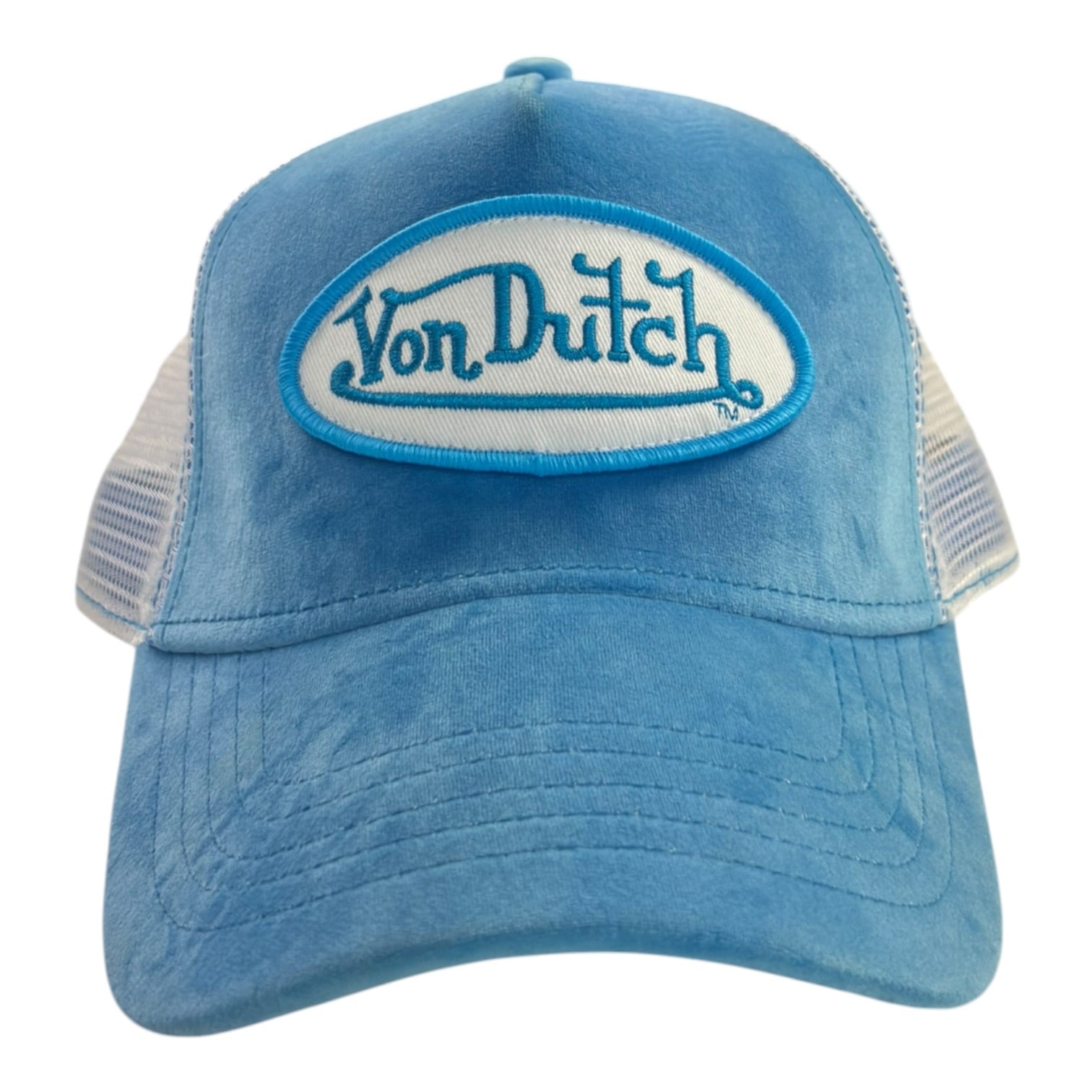 (W) Von Dutch Blue and White Velvet Trucker Hat