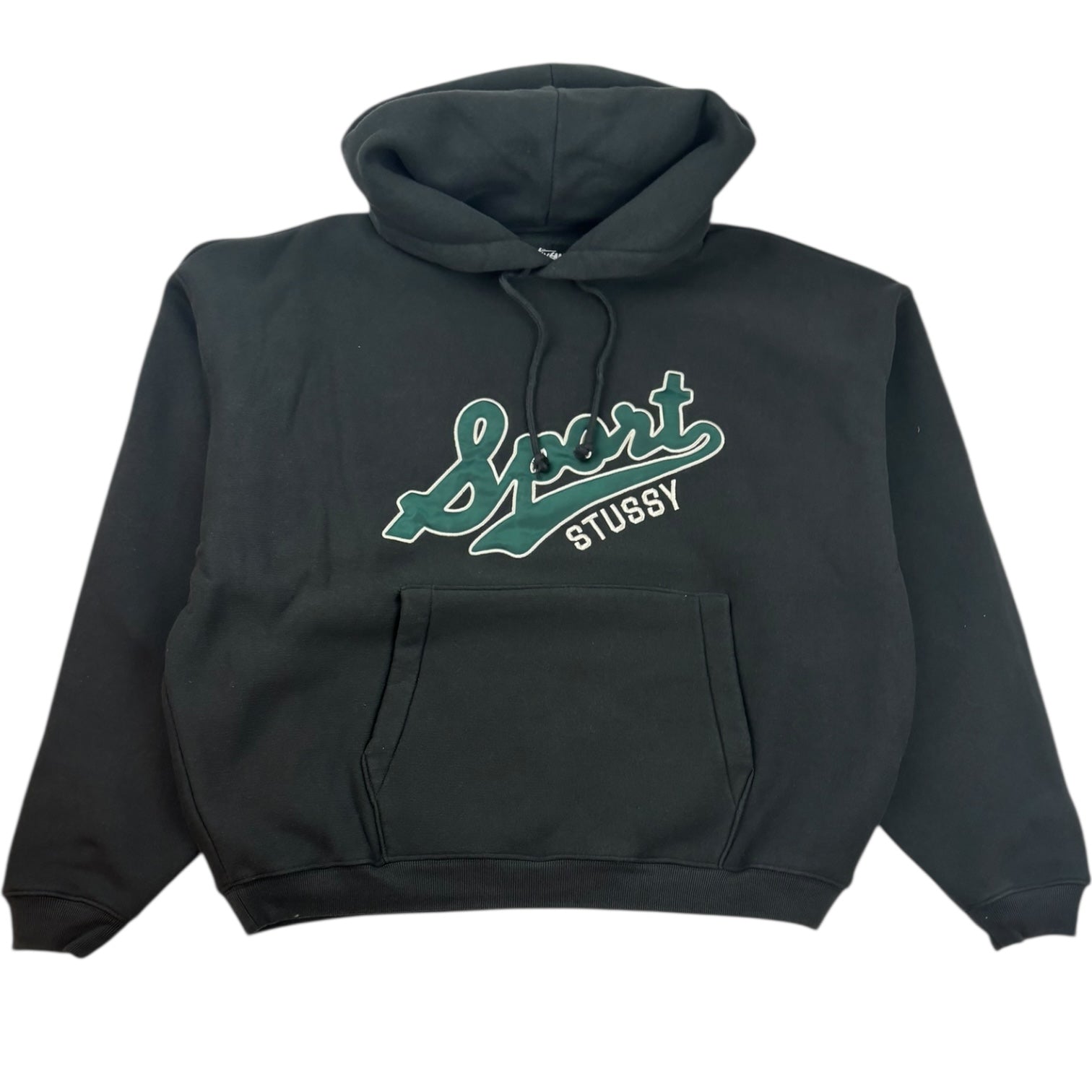 Stussy Satin Patch Oversized Hoodie Washed Black