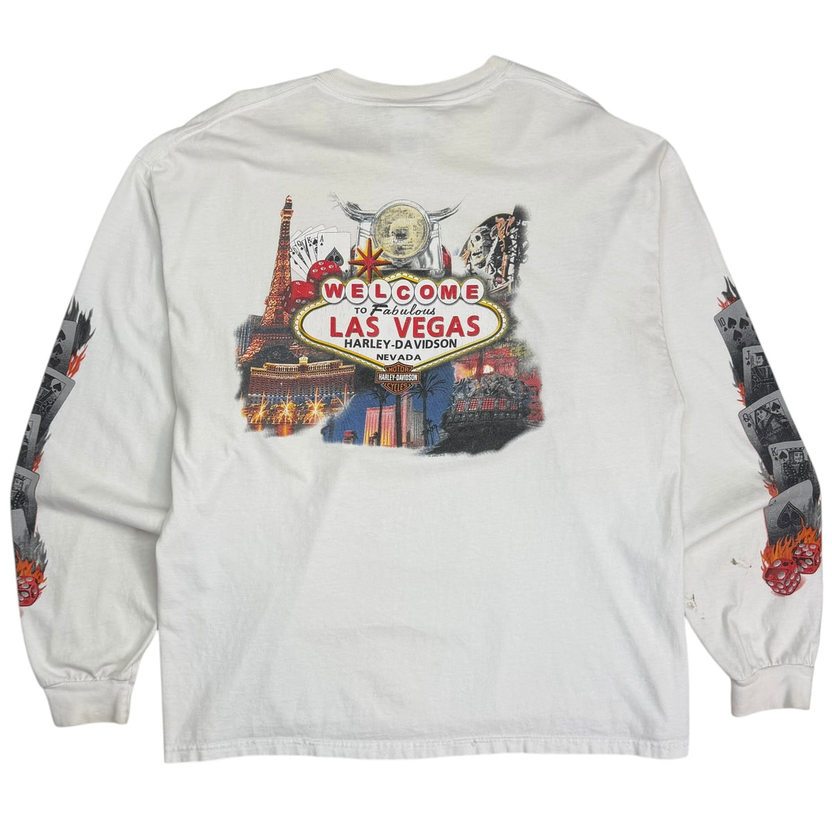 2005 Harley Davidson Las Vegas Flame Dice Playing Cards Longsleeve White