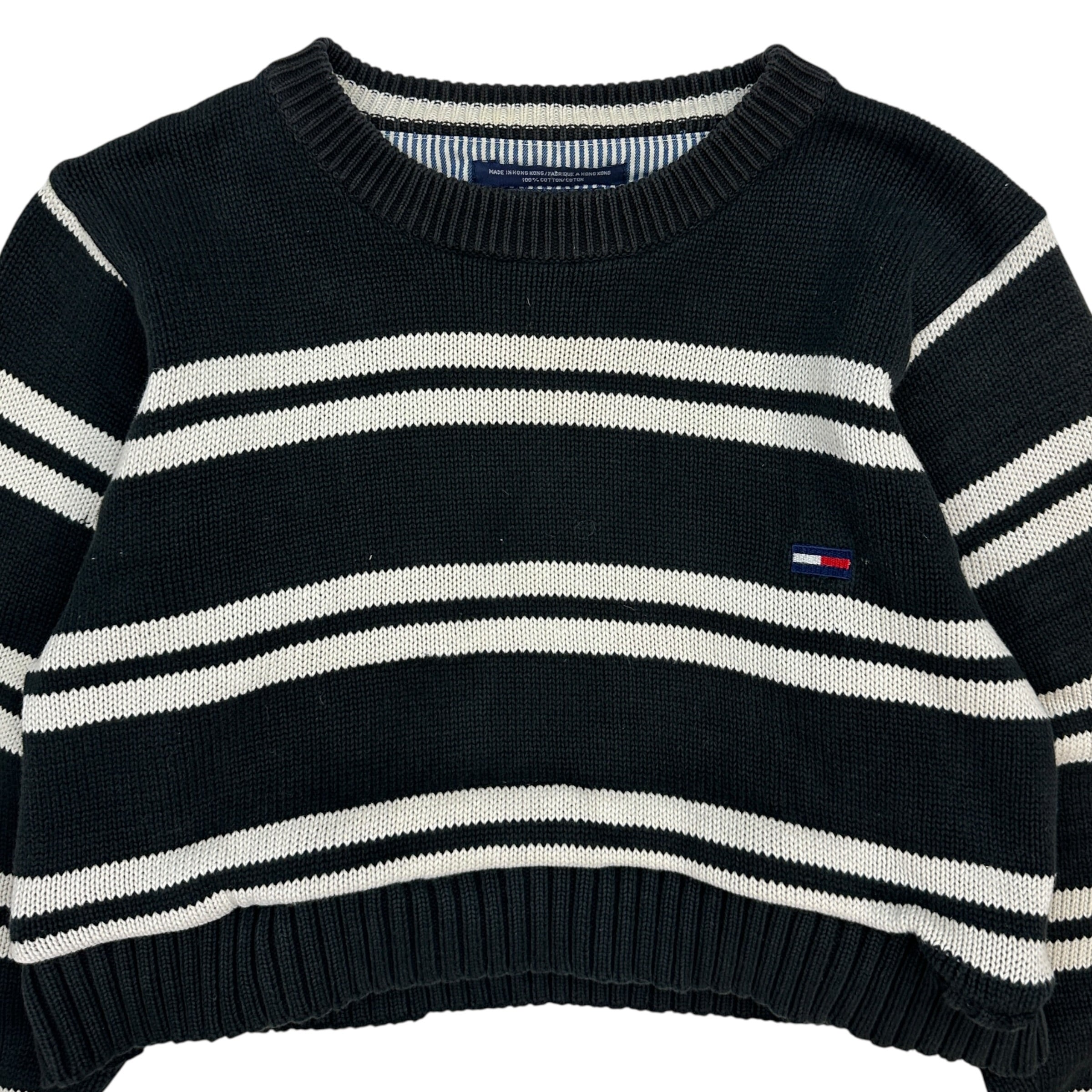(W) Vintage Tommy Hilfiger Cropped Striped Knit Sweater Black/White