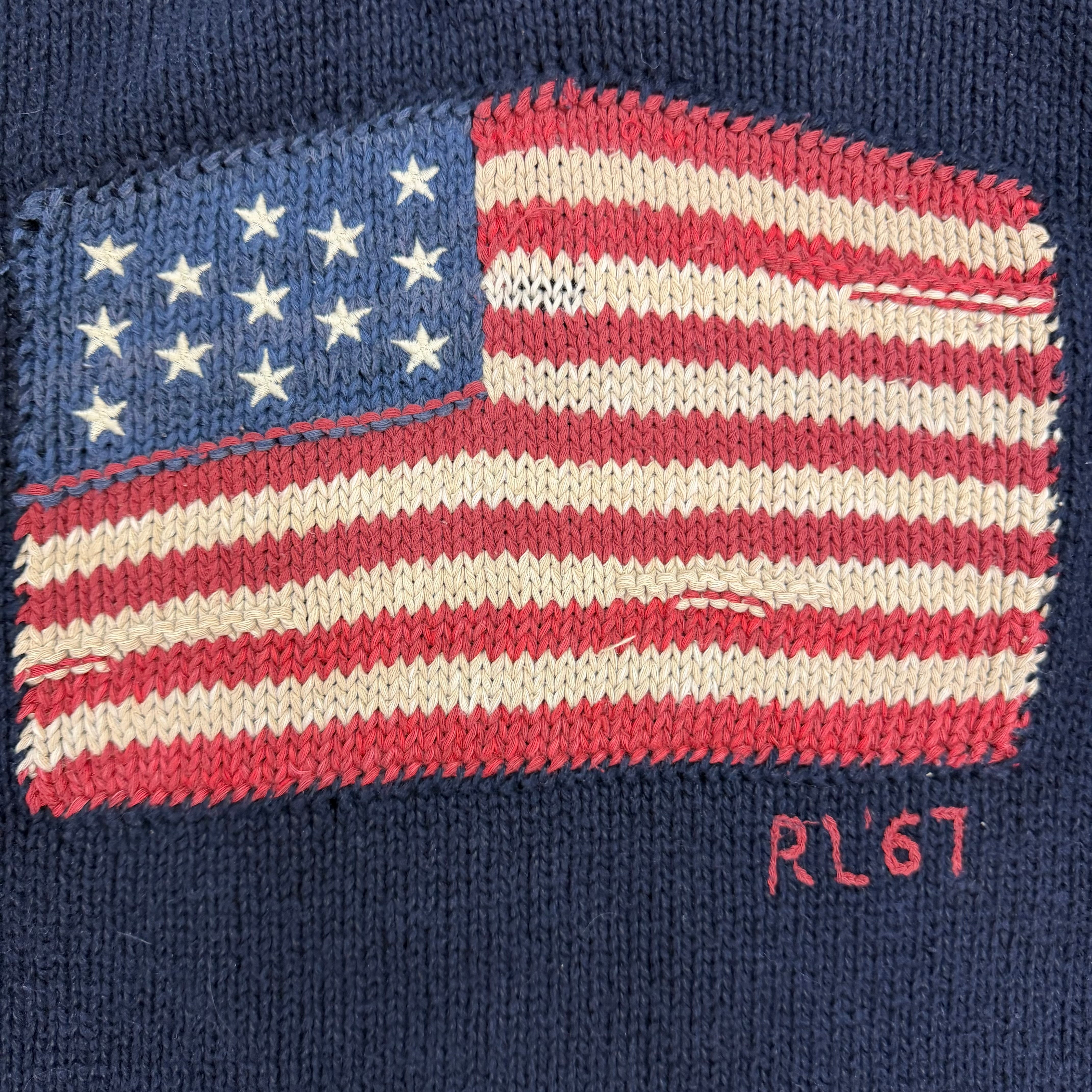 Vintage Polo Ralph Lauren Flag RL‘67 Mock Neck Sweater Navy