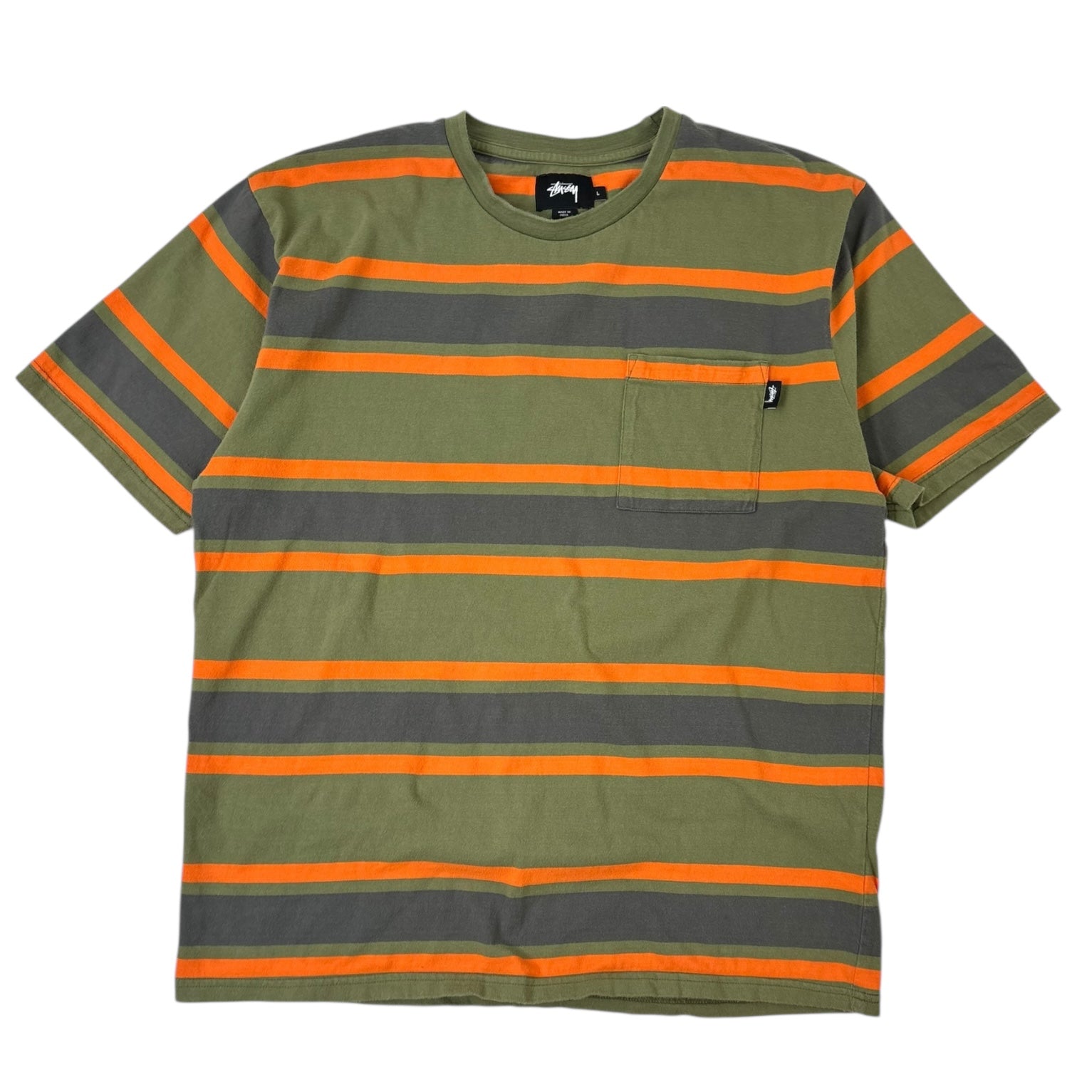 Stussy Striped Pocket T-Shirt Olive Green