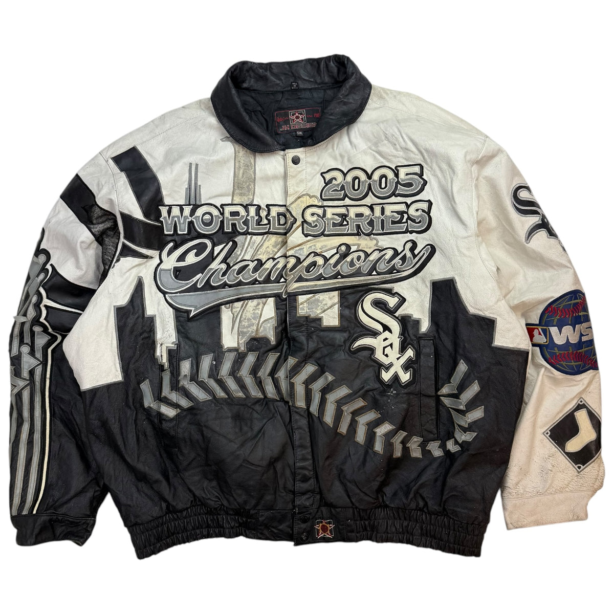 2005 Jeff Hamilton Chicago White Sox World Series Champions Leather Jacket  White/Black