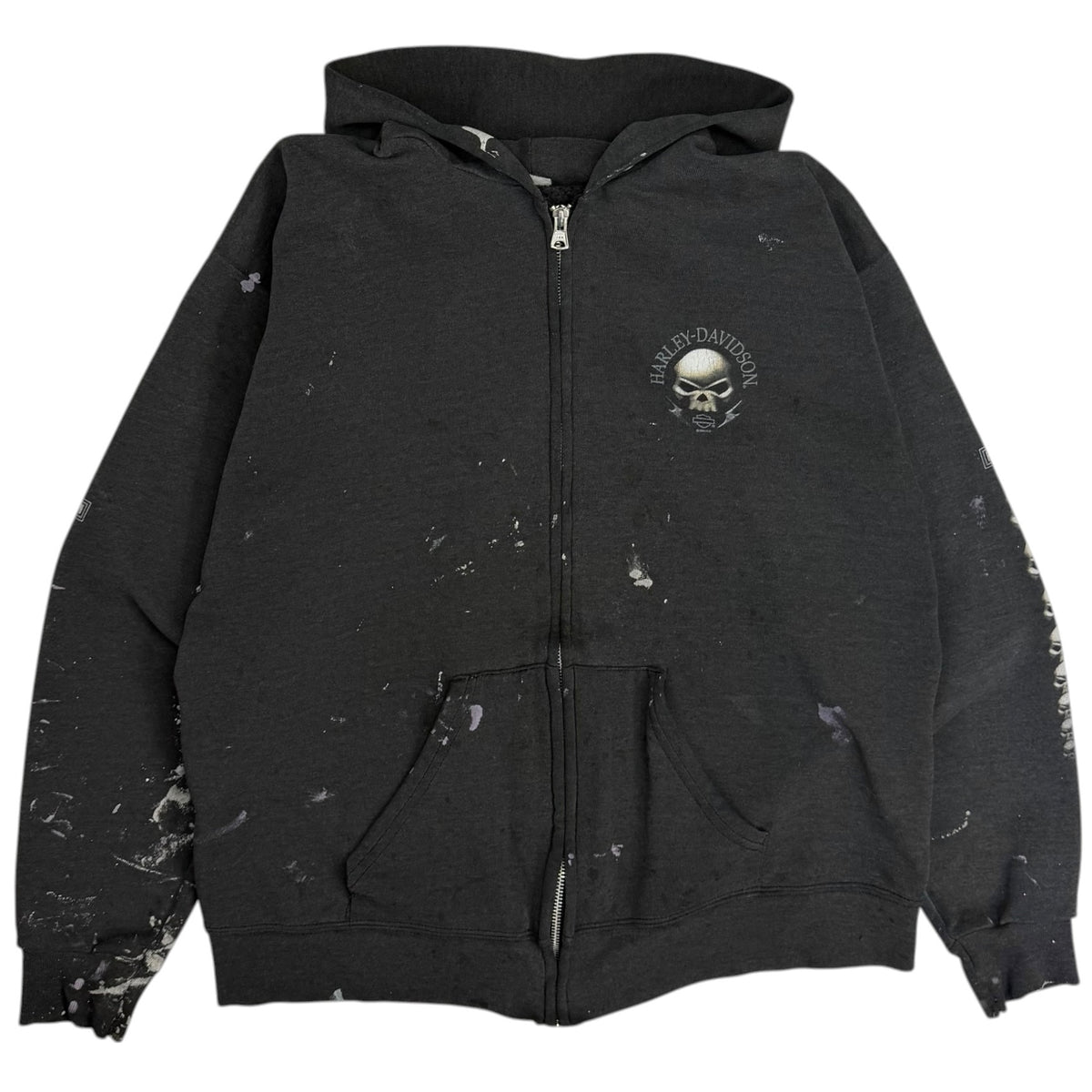 2003 Harley Davidson Paint Splatter Skull Vancouver Zip Up Faded Grey
