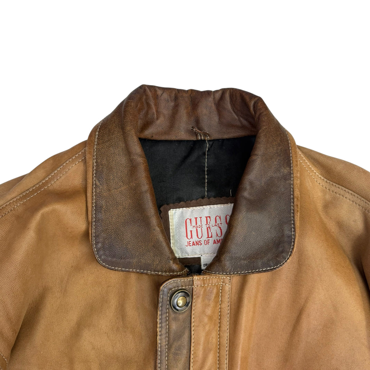 Vintage Guess Leather Bomber Jacket Brown