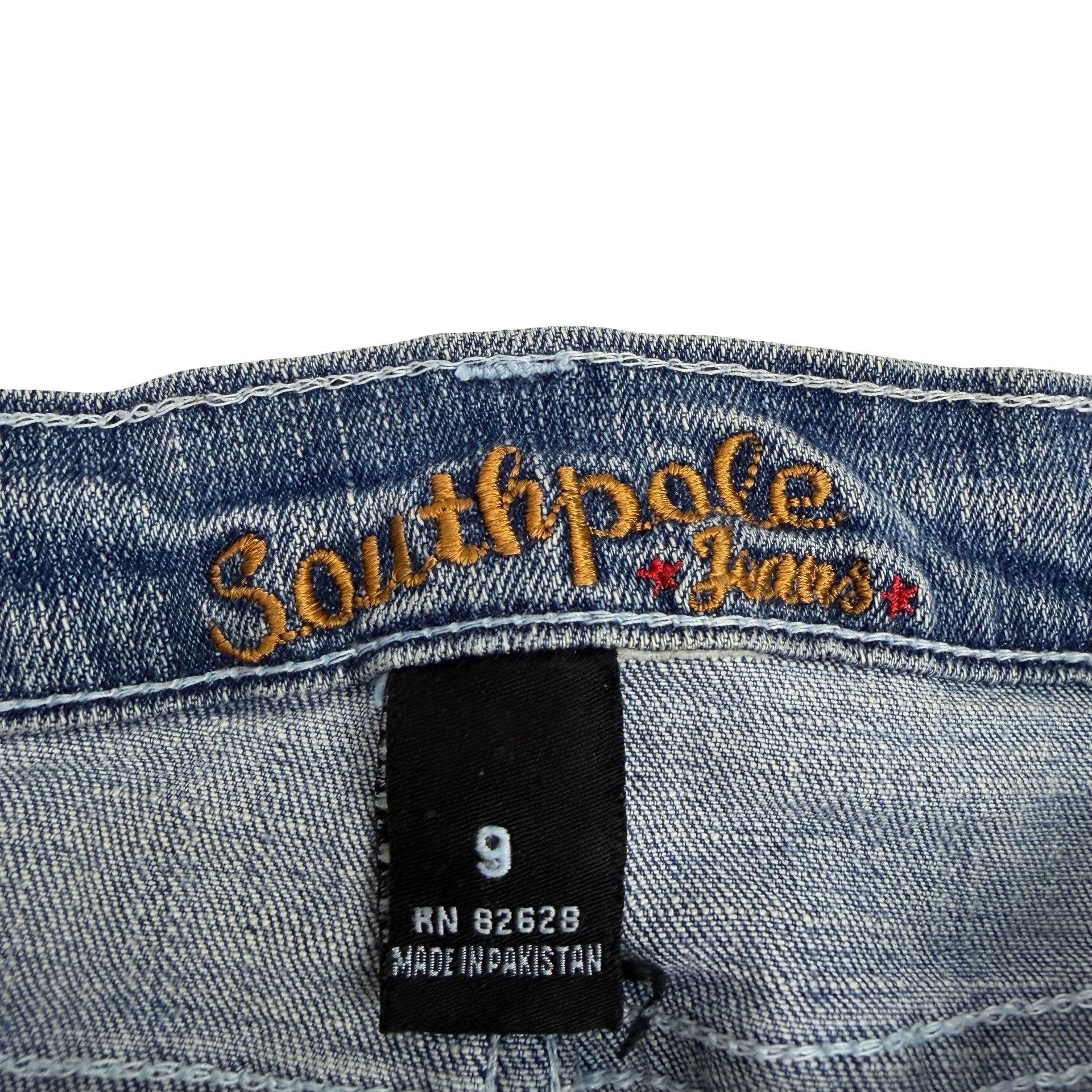 (W) Vintage Southpole Embroidered Flared Jeans Blue