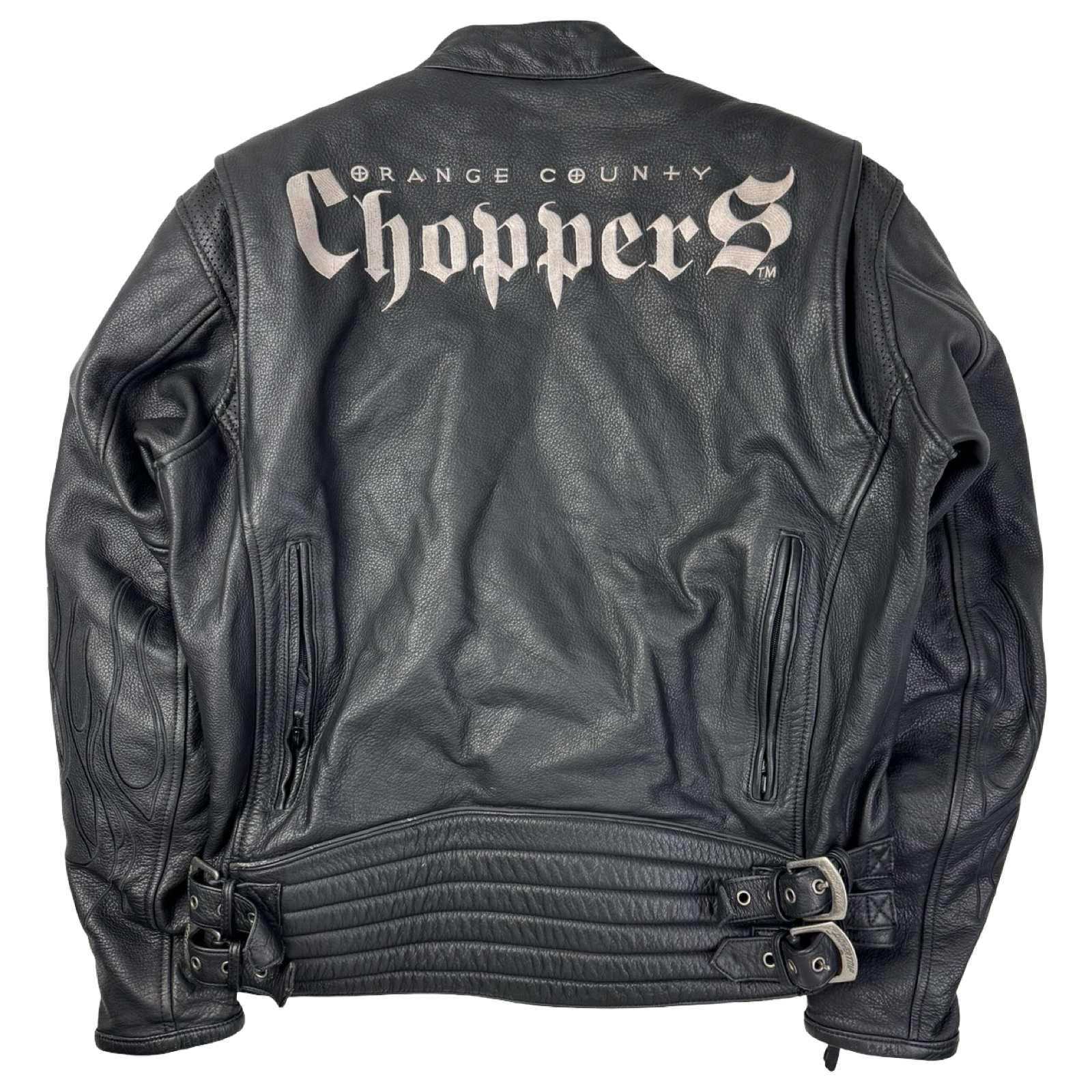 Vintage OCC Flame-Sleeve Leather Biker Jacket