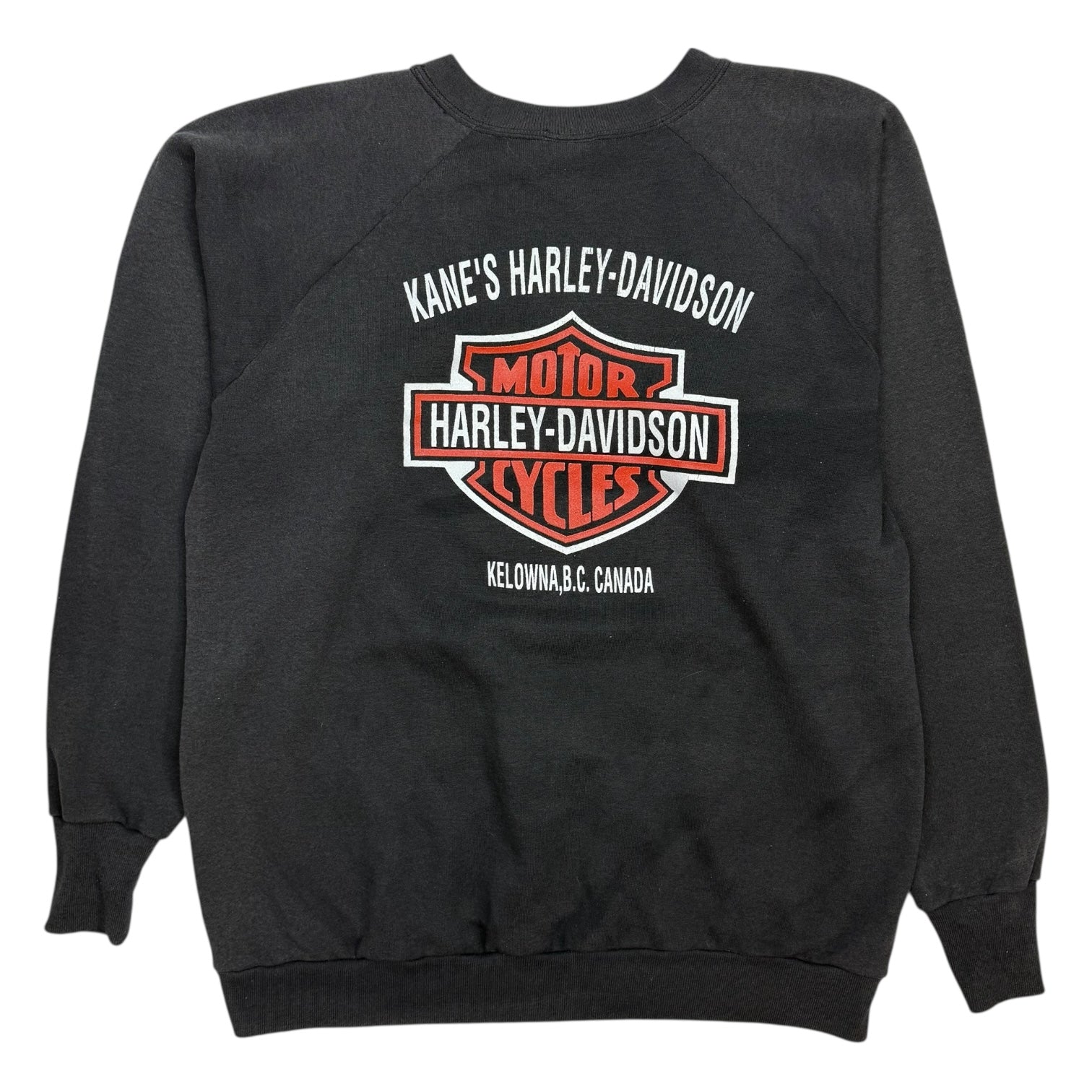 Vintage Harley Davidson 3D Emblem Rose Butterfly Crewneck Faded Black