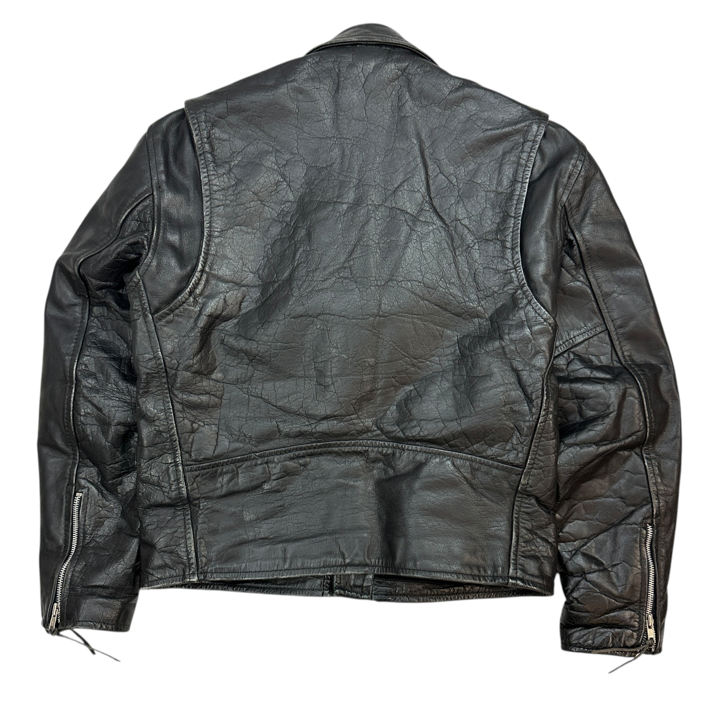 Vintage Road Gear Leather Motorcycle Jacket Black