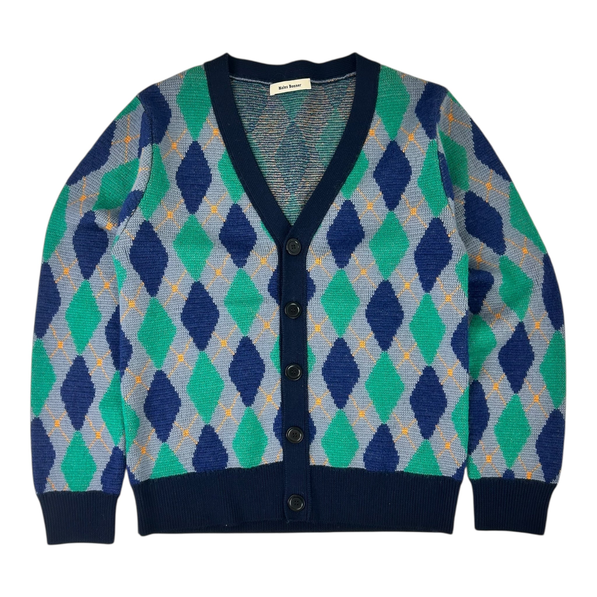 WALES BONNER Argyle Wool-trimmed Mohair-blend Cardigan Blue