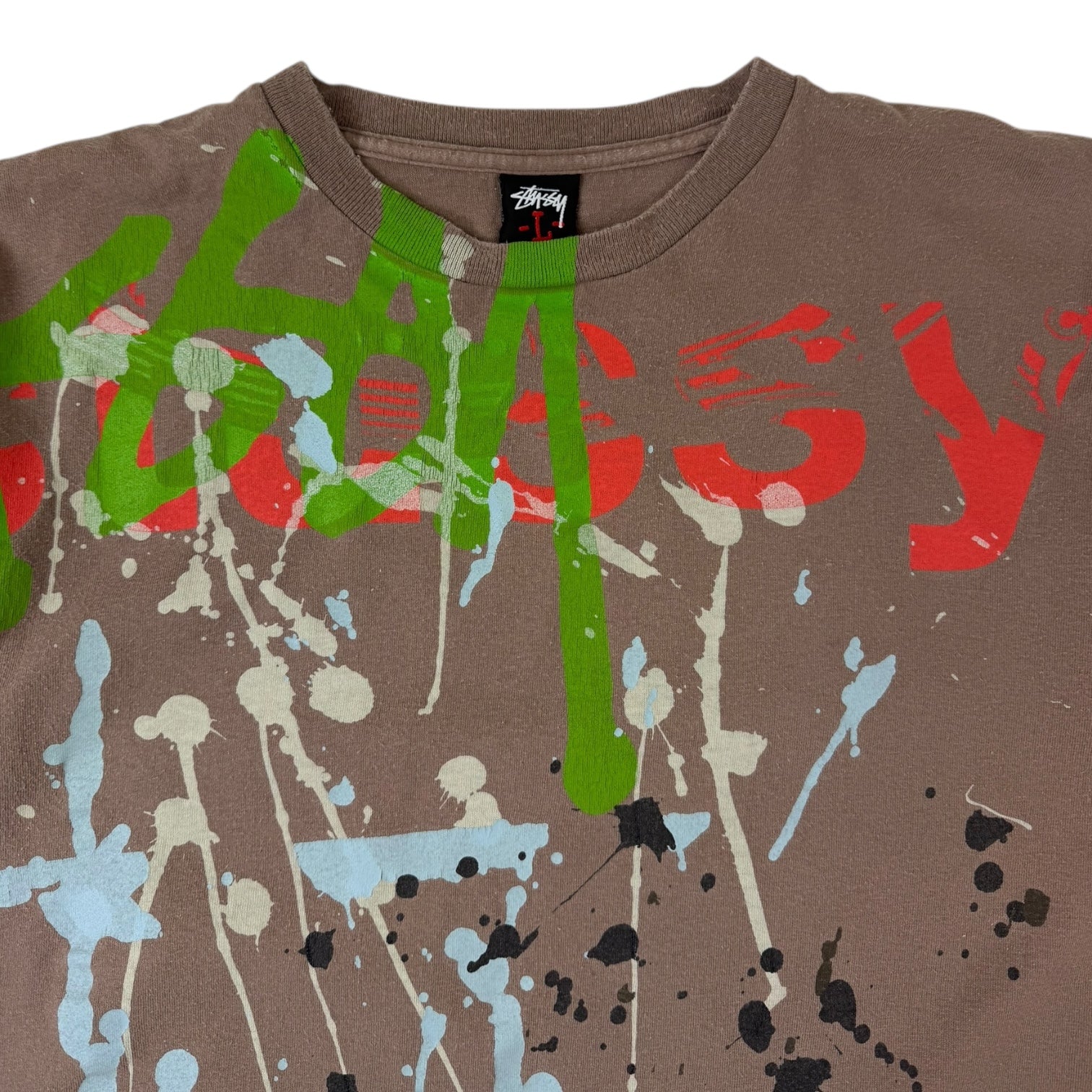 Stussy Graffiti Paint Splatter T-Shirt Beige