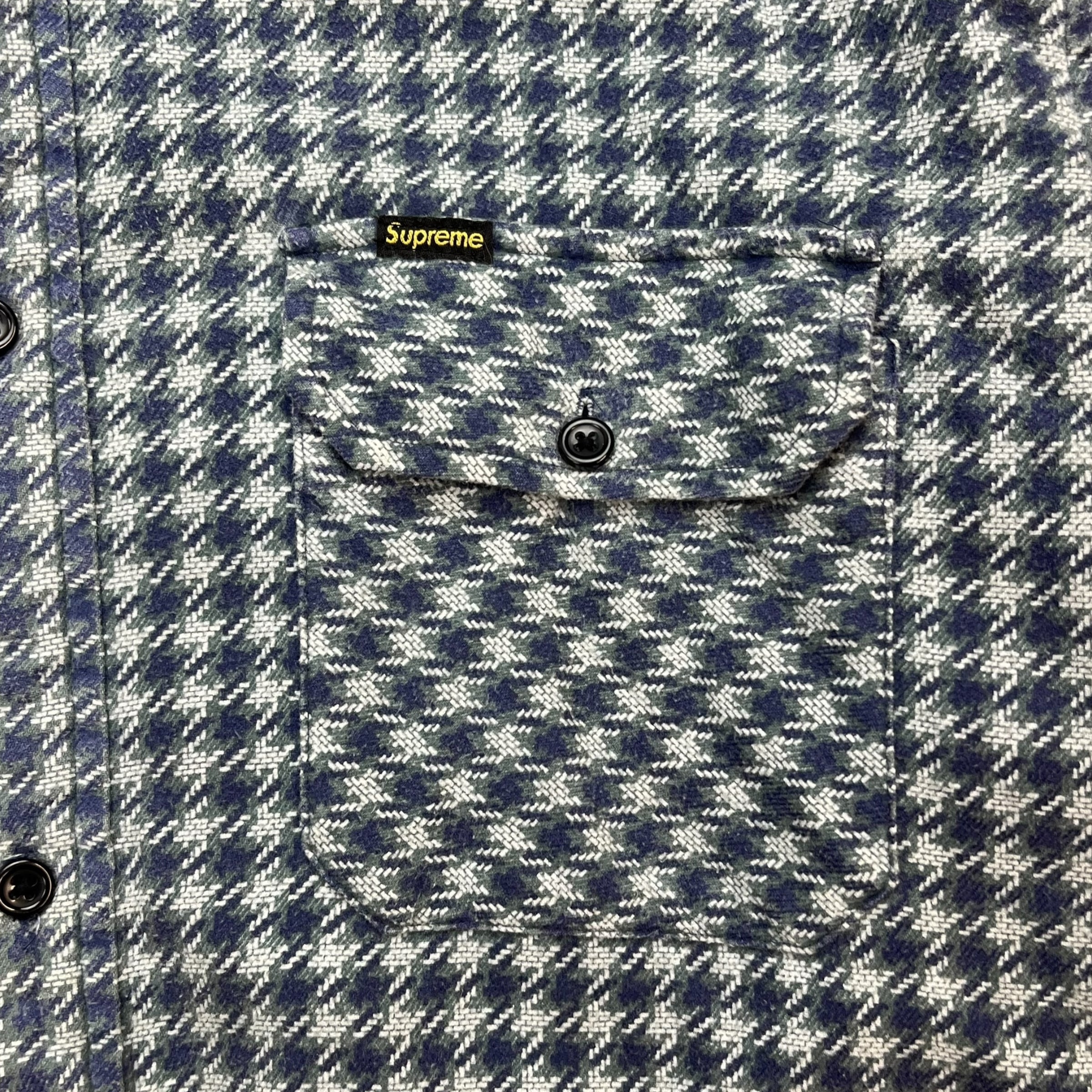 Supreme Houndstooth Hooded Flannel Shirt Navy