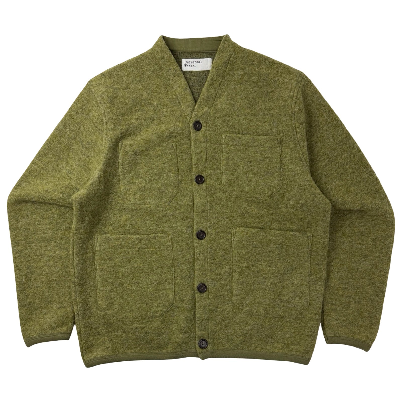 Universal Works Wool Fleece Cardigan Light Olive