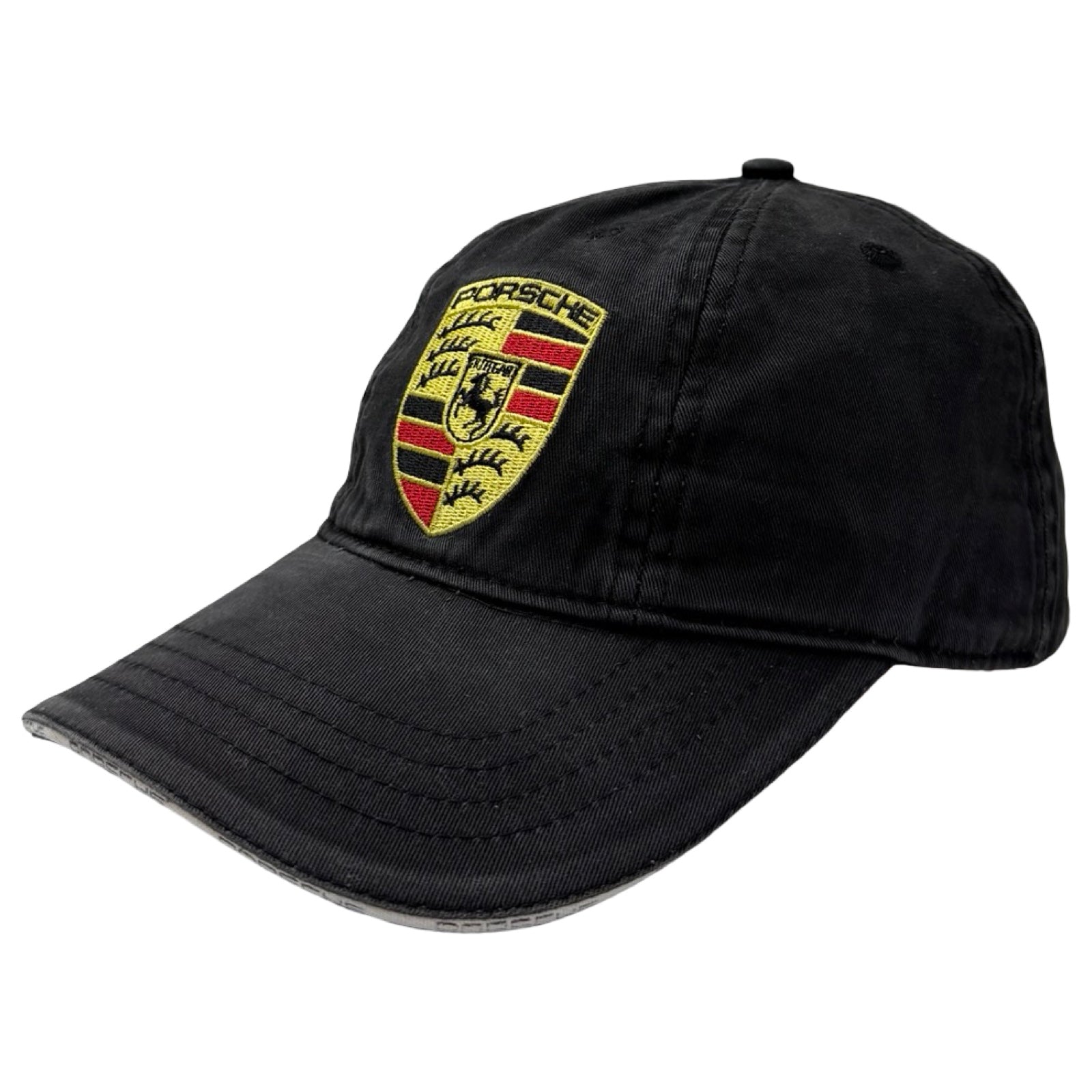 Vintage Porsche Embroidered Logo Strap Back Hat Black