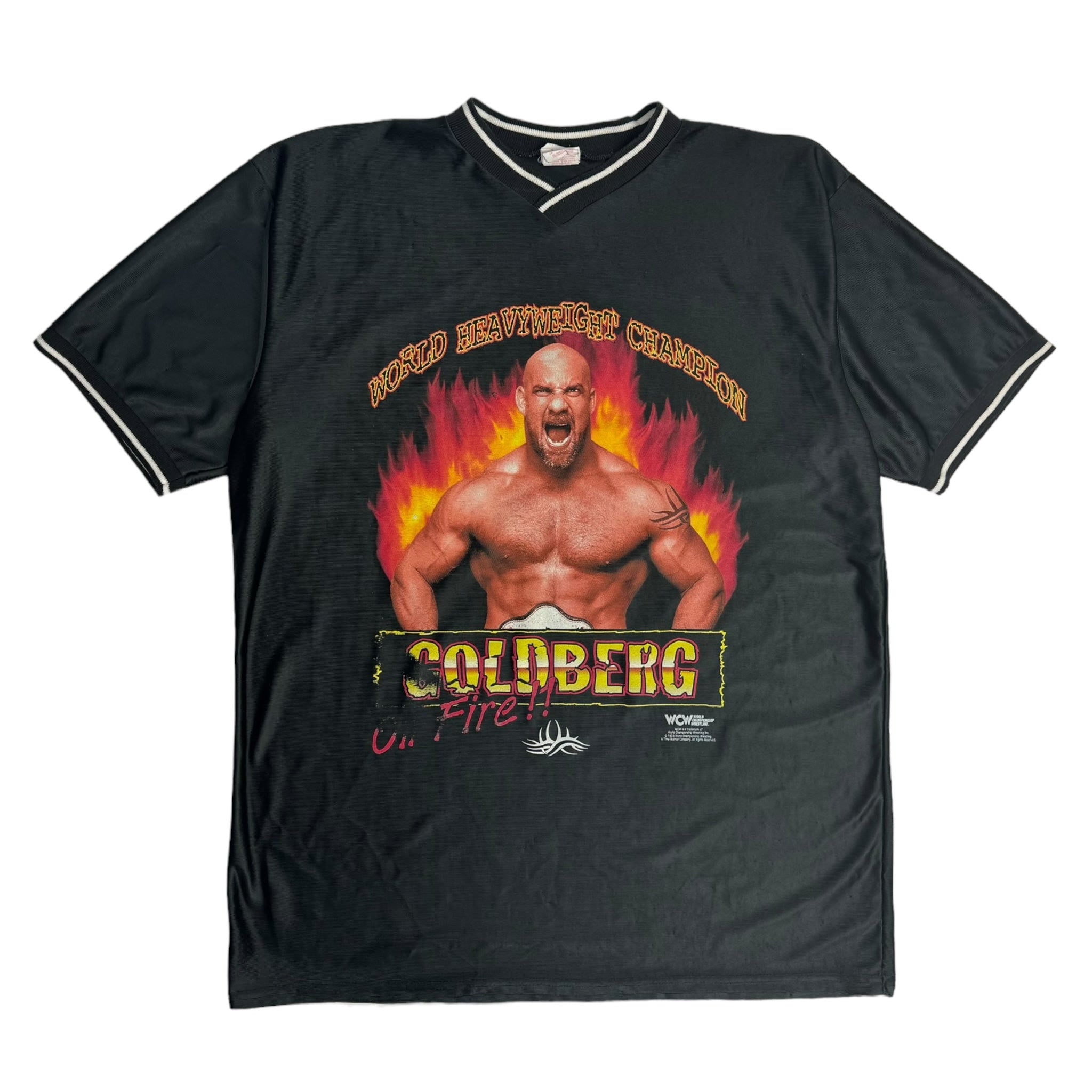 1998 Goldberg On Fire WCW Jersey T-Shirt