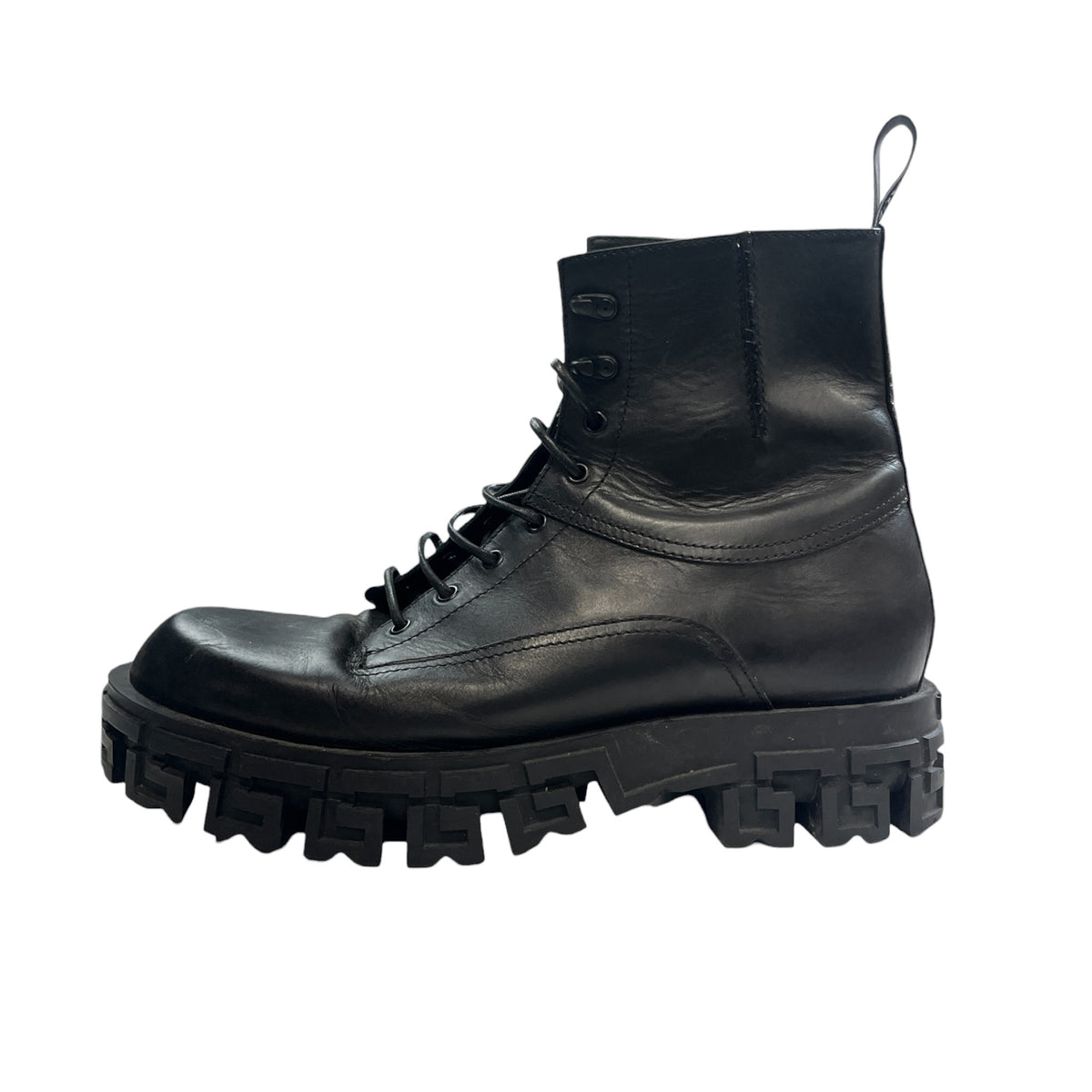 Versace Greca Portico Leather Combat Boots (Used)