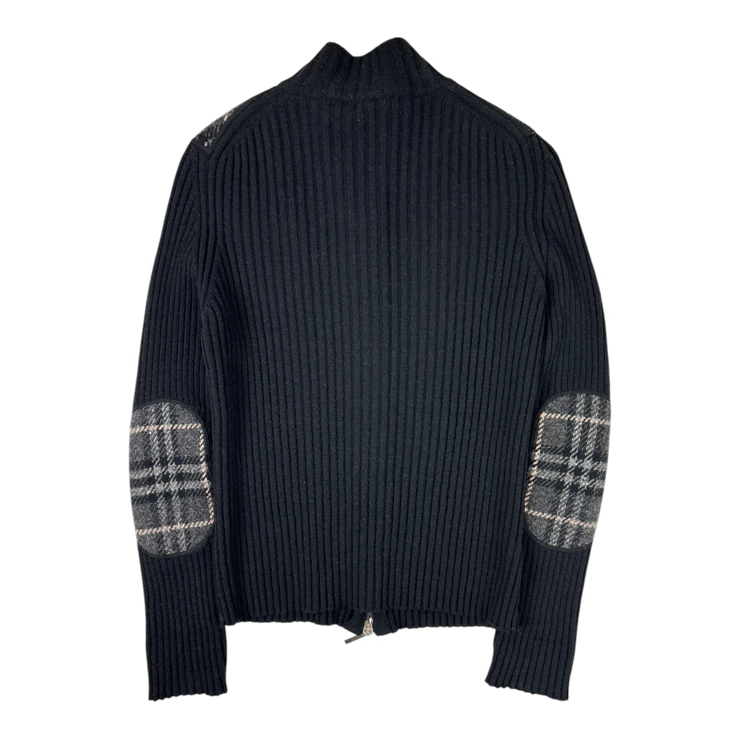 (W) Vintage Burberry London Rib Knit Zip-Up Sweater Black