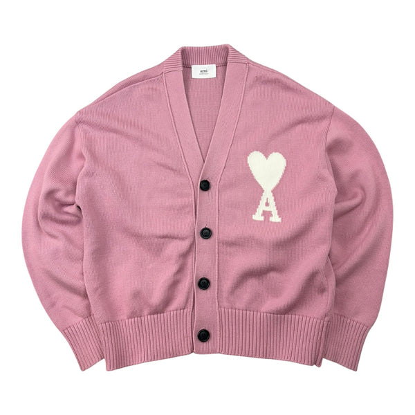 (W) Ami Paris De Cœur Cotton And Wool Cardigan Pink