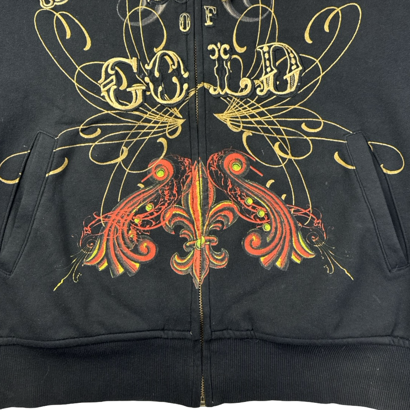 Vintage Y2K Christian Audigier Zip Up Mall Goth Hoodie Black/Gold