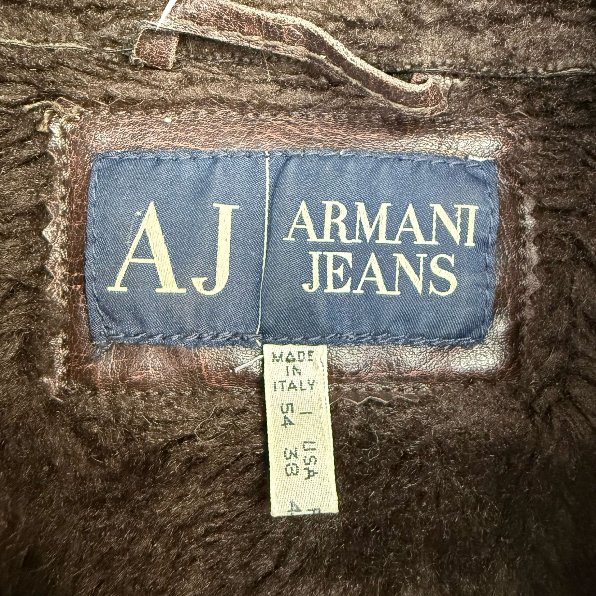 Vintage Armani Jeans Faux Leather Jacket Brown