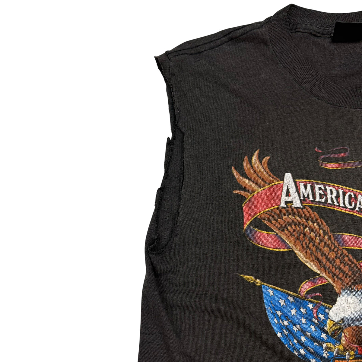 1987 Harley Davidson 3D Emblem American Legend Eagle Cutoff Tee Black