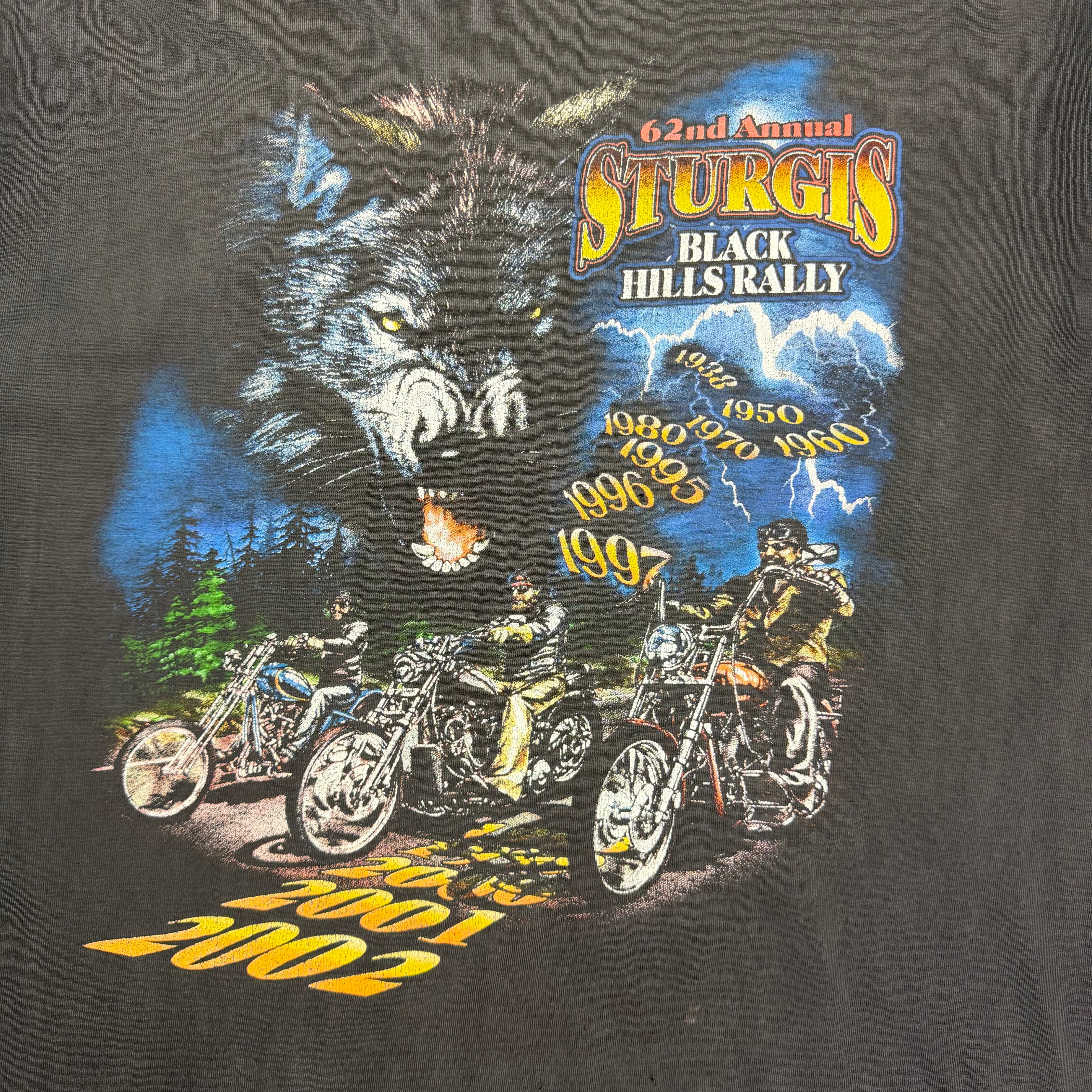 2002 Harley Davidson 62nd Annual Black Hills Rally Tee Faded Black