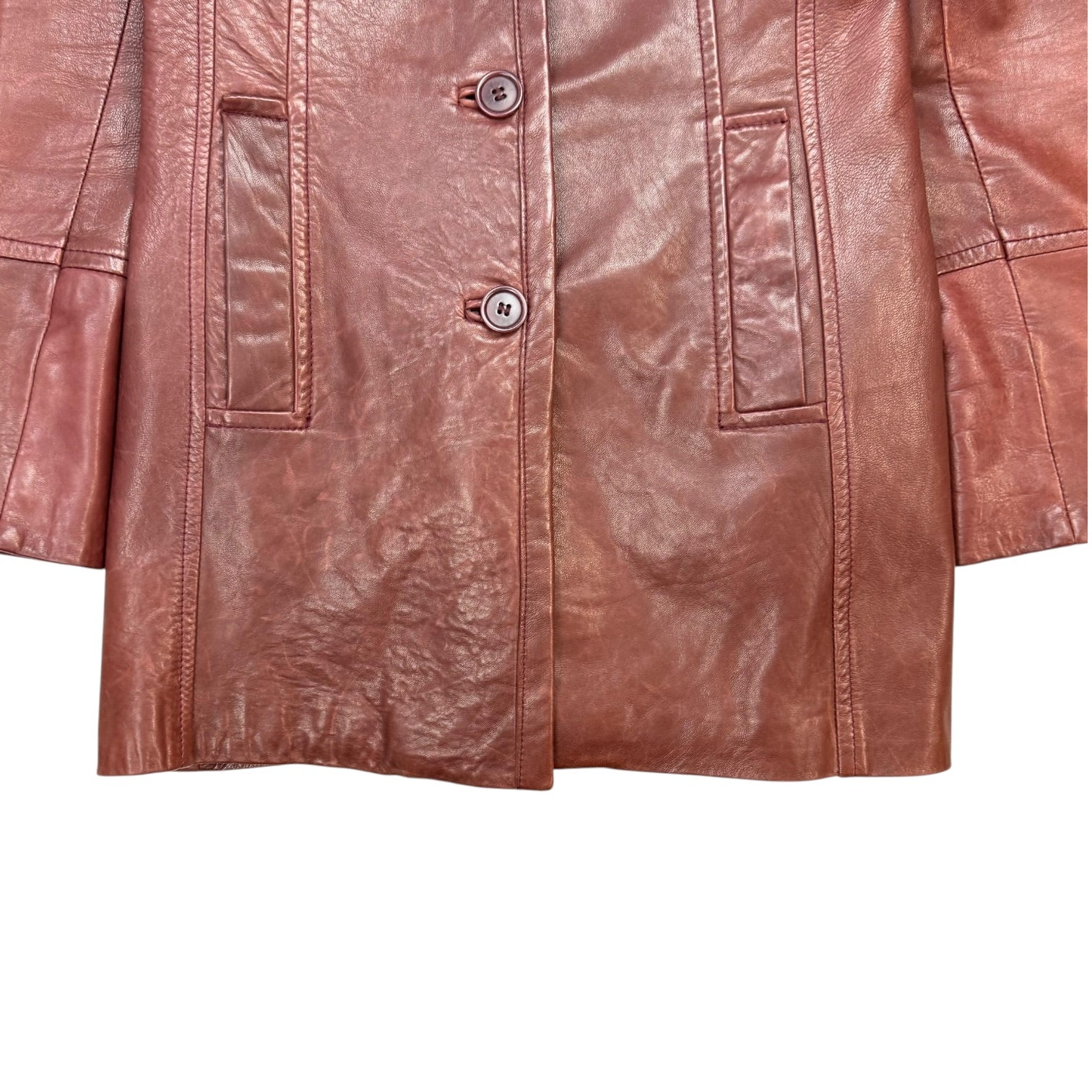 (W) Vintage Danier Leather Long Coat Dark Red