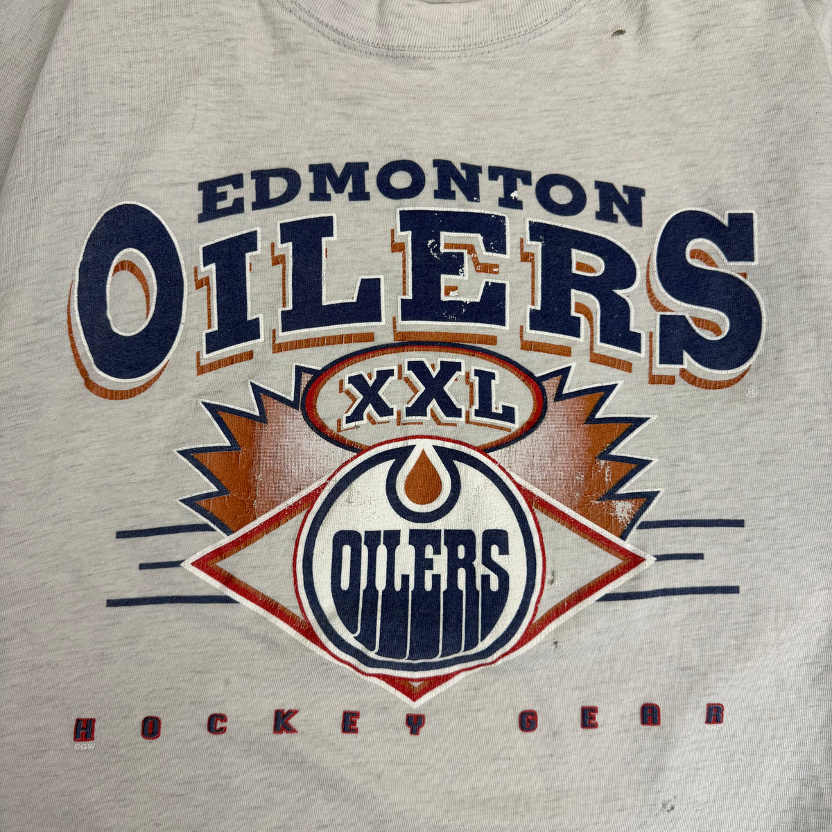 Vintage 90s Edmonton Oilers Hockey Gear Tee Grey