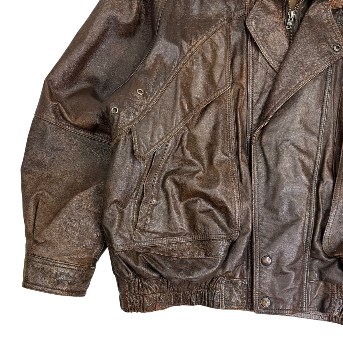 Vintage Pelle Cuir Leather Bomber Jacket Brown