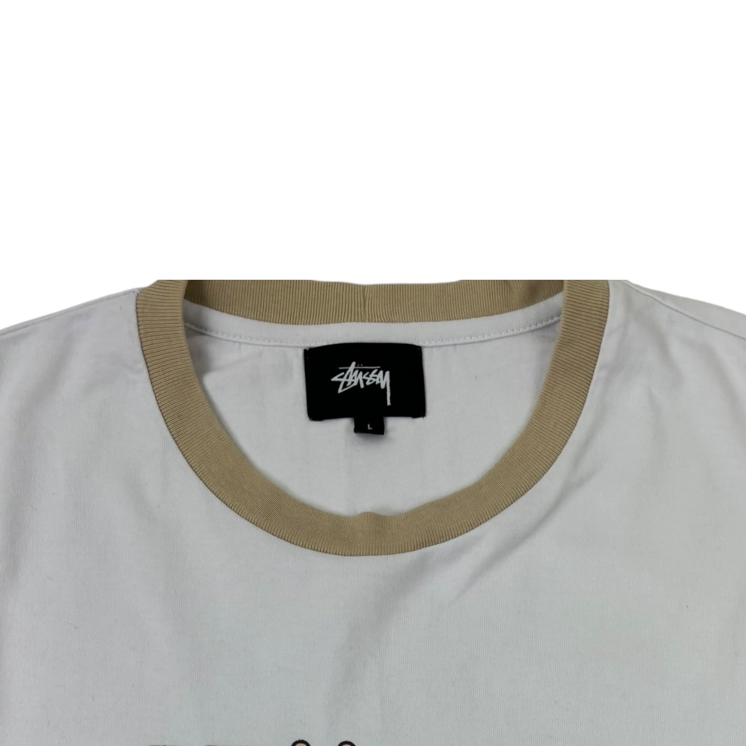 Stussy Ringer Logo T-Shirt Beige/White