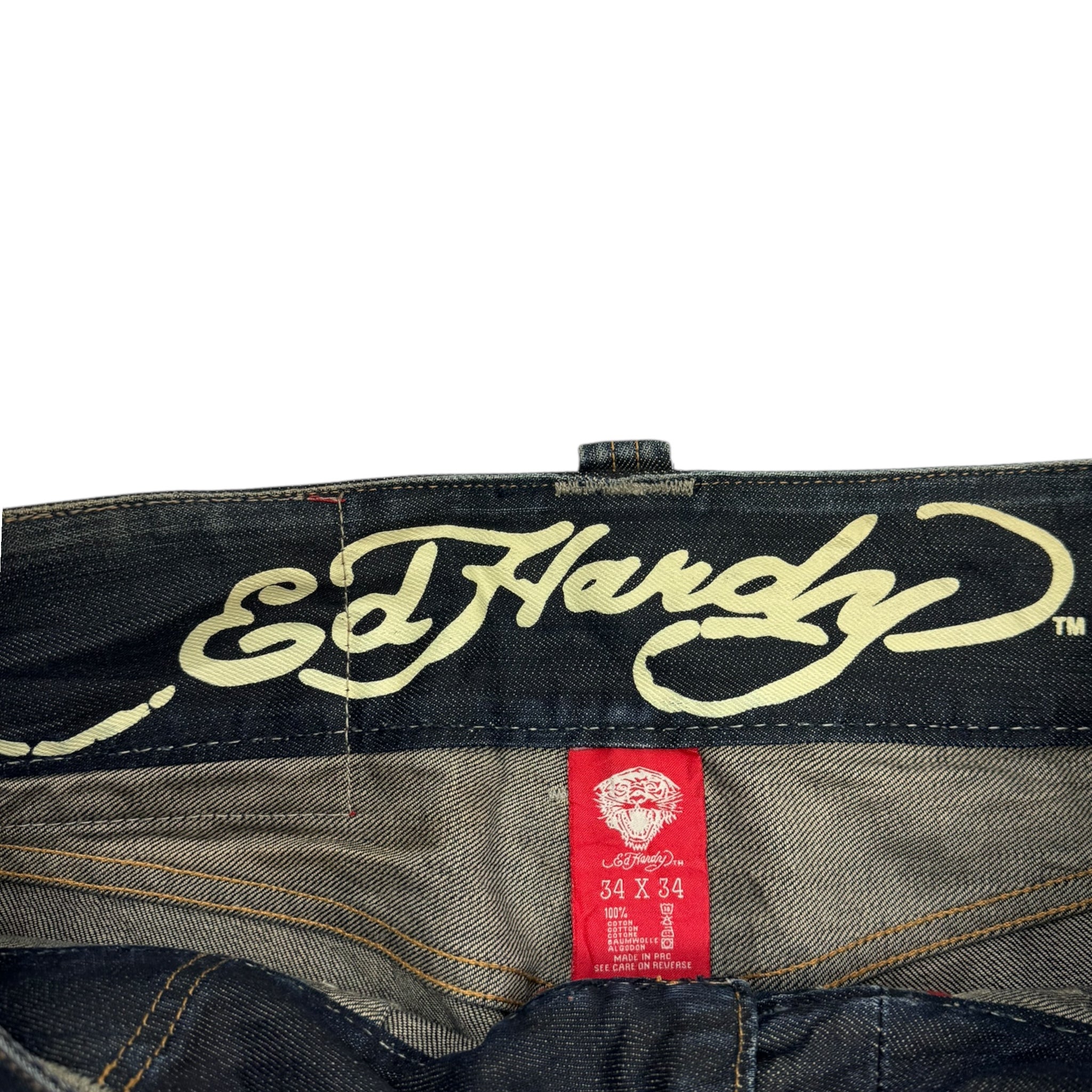 Y2K Ed Hardy Death Glory Light Wash Denim Jeans