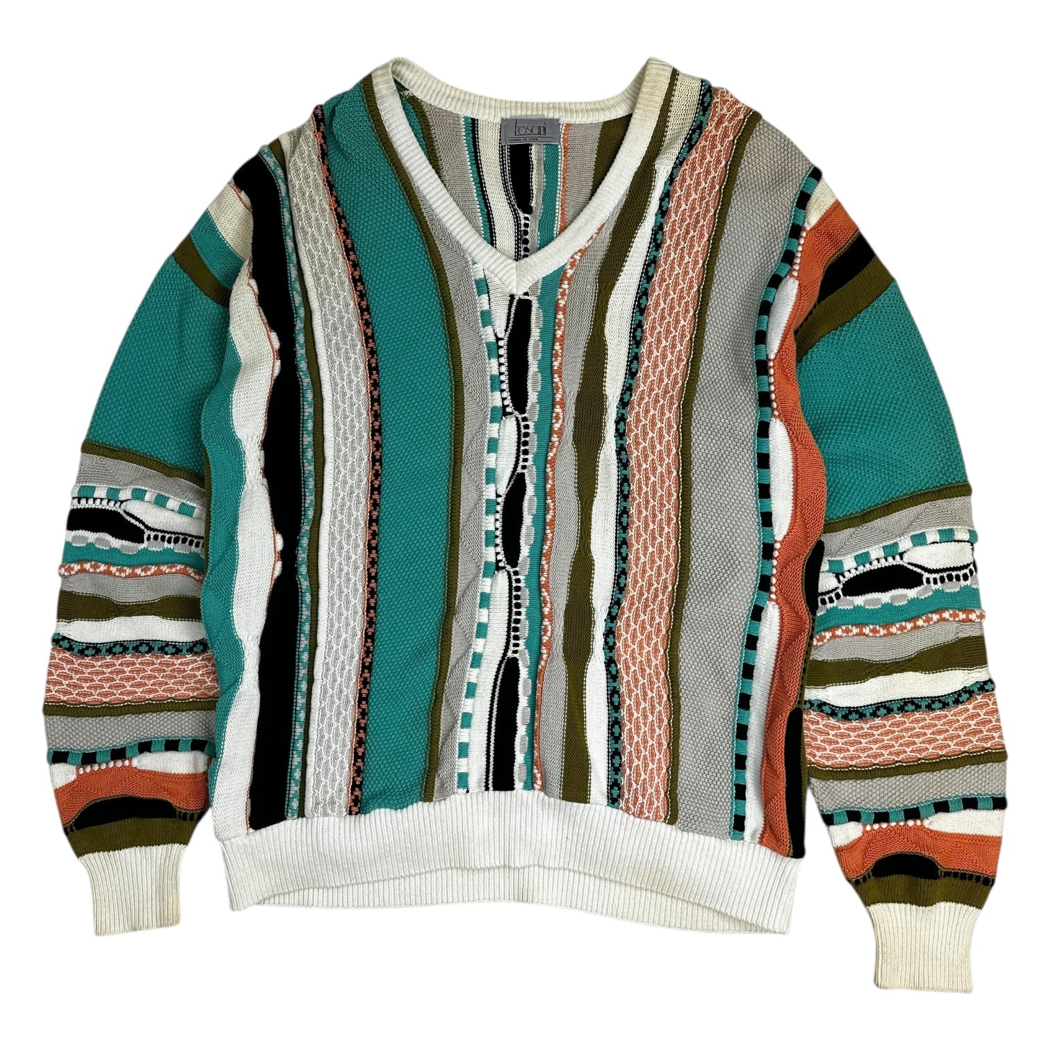 Vintage Tosani V Neck 3D Knit Sweater Multi Colour