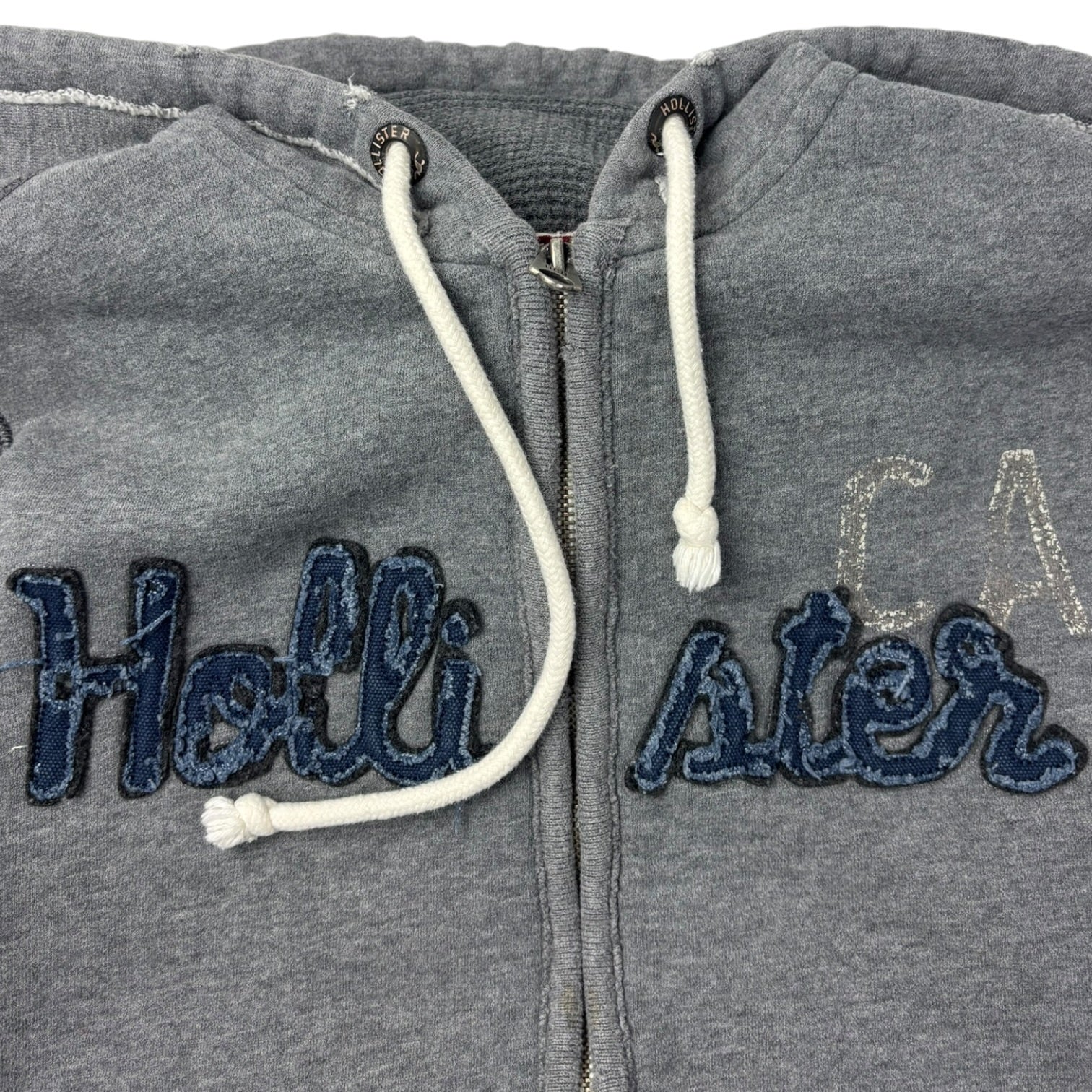Y2K Hollister Waffle Hood Full Zip Hoodie Grey