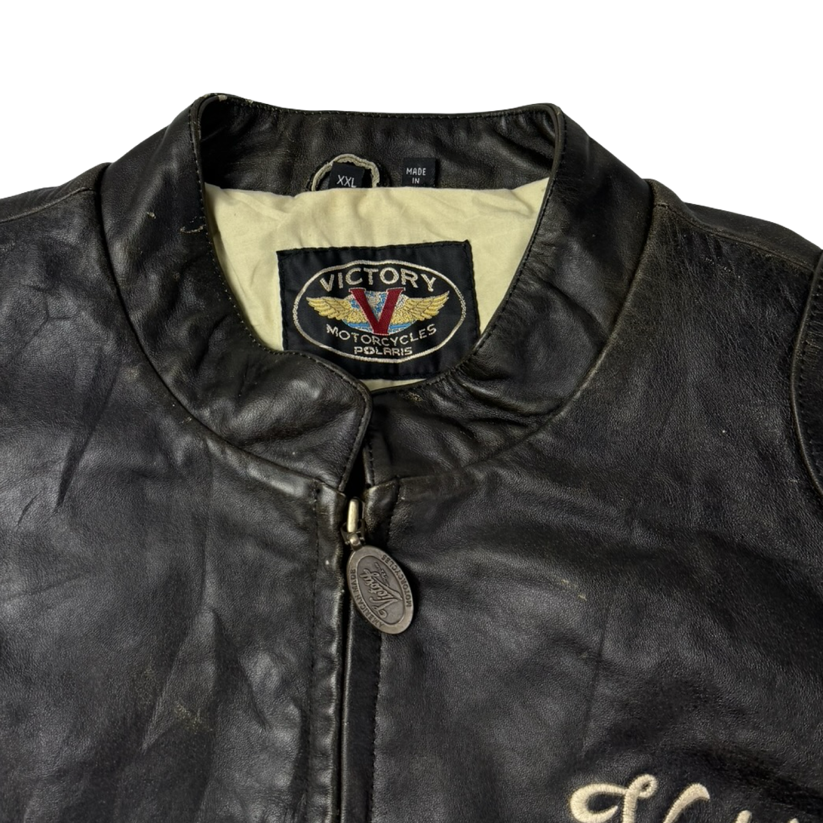 Vintage Victory Motorcyles Biker Leather Jacket Black